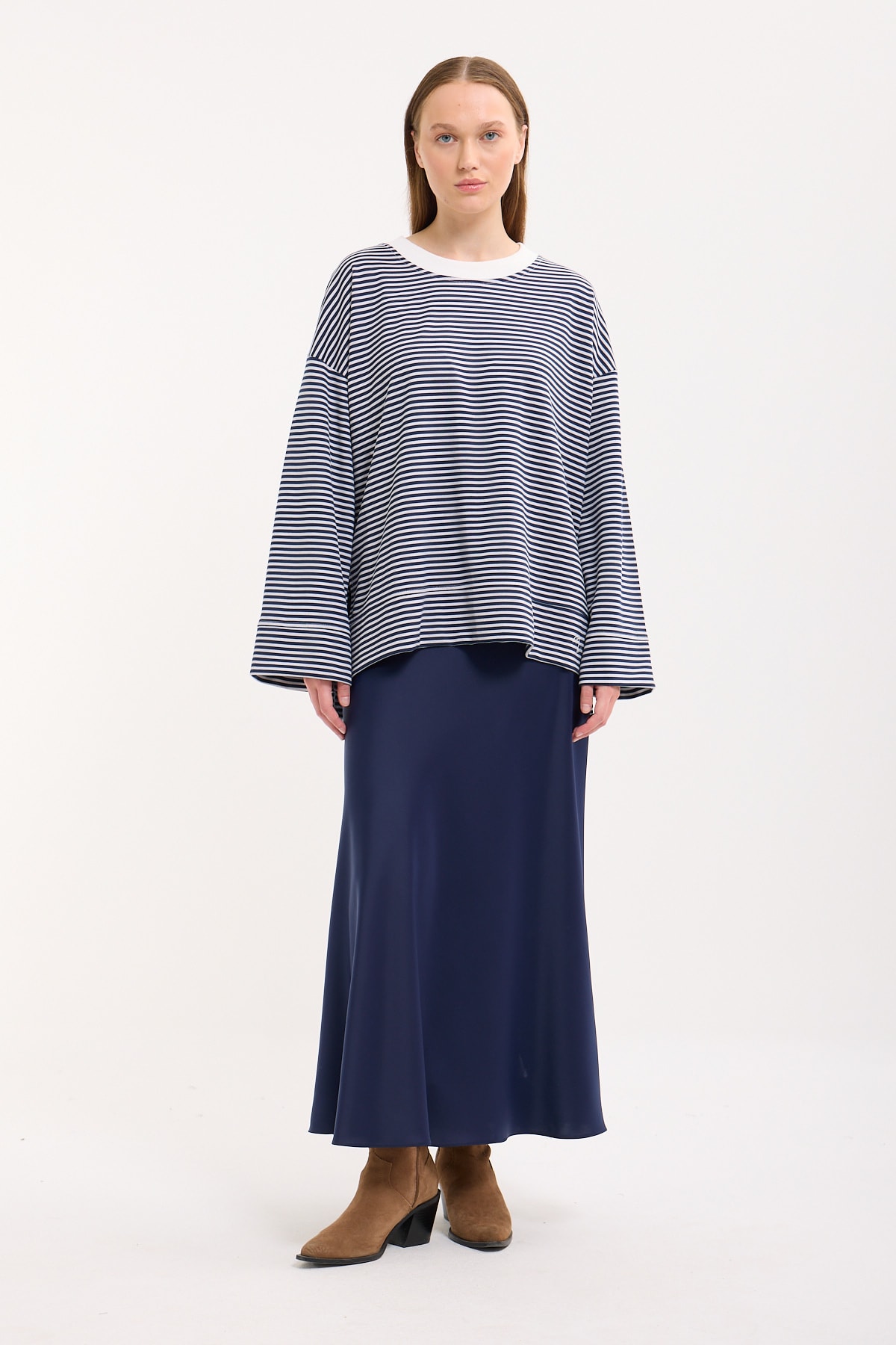 Logolu Çizgili Sweatshirt  - Grey