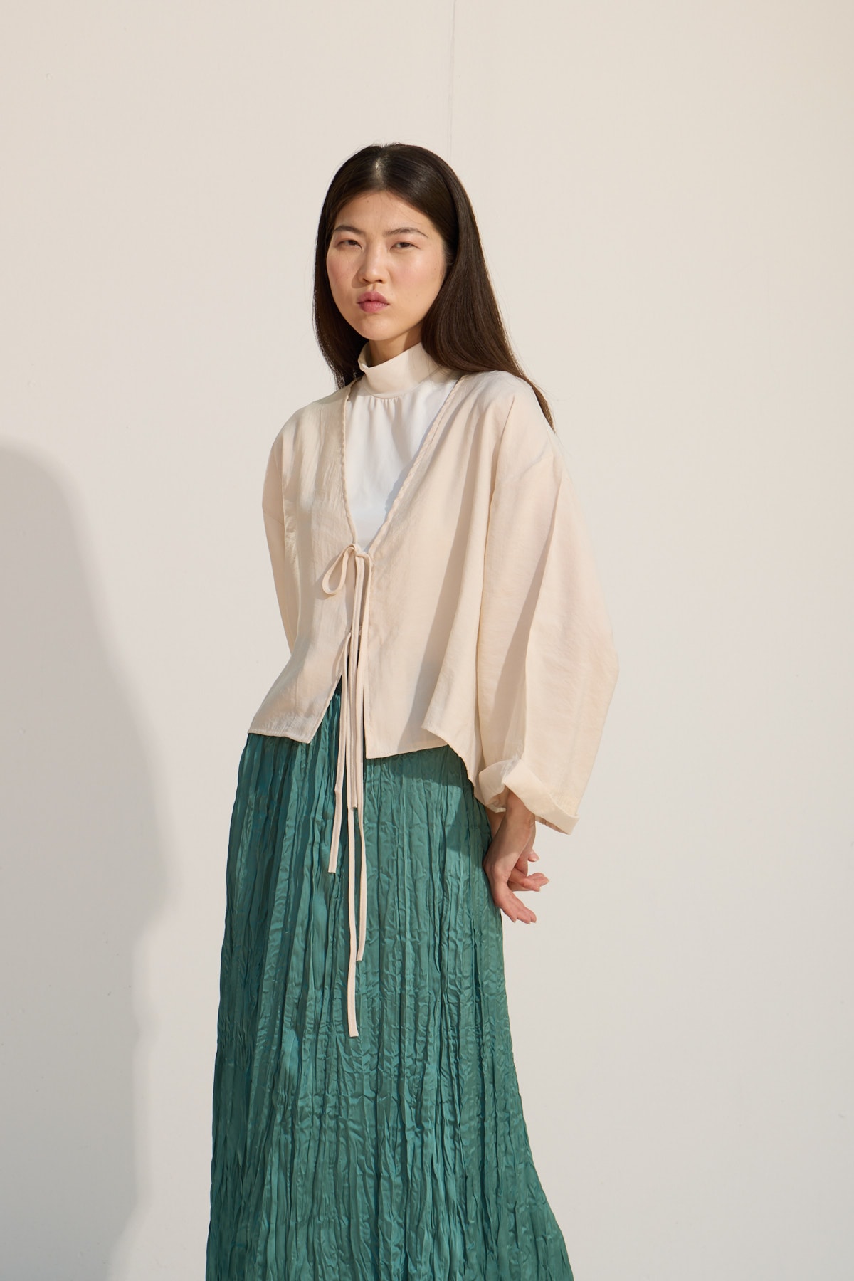 Bağcıklı Kimono - Bej
