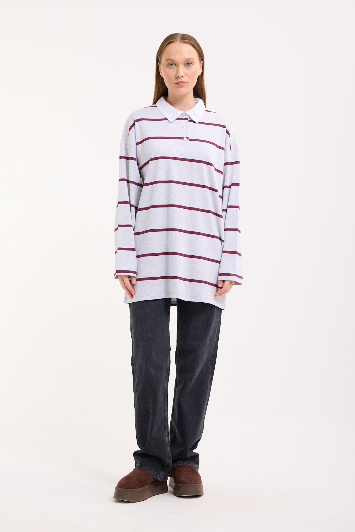 Polo Yaka Sweatshirt - Grey