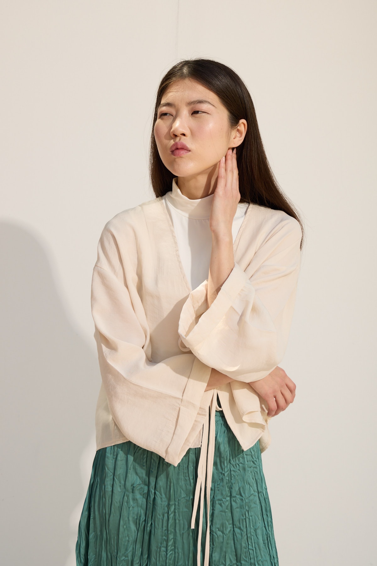 Bağcıklı Kimono - Bej