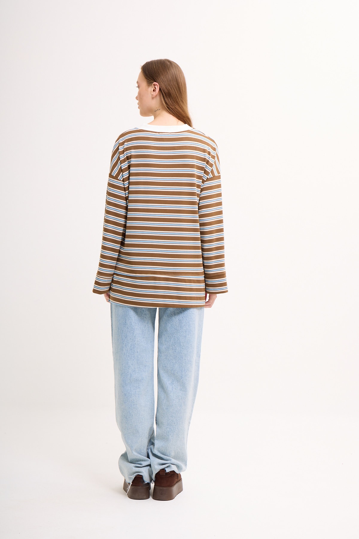 Logolu Çizgili Sweatshirt  - Badem