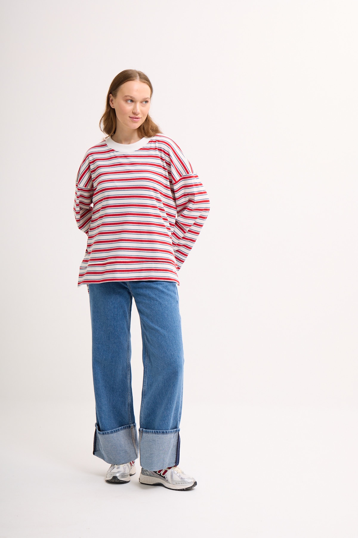 Logolu Çizgili Sweatshirt  - Oranj