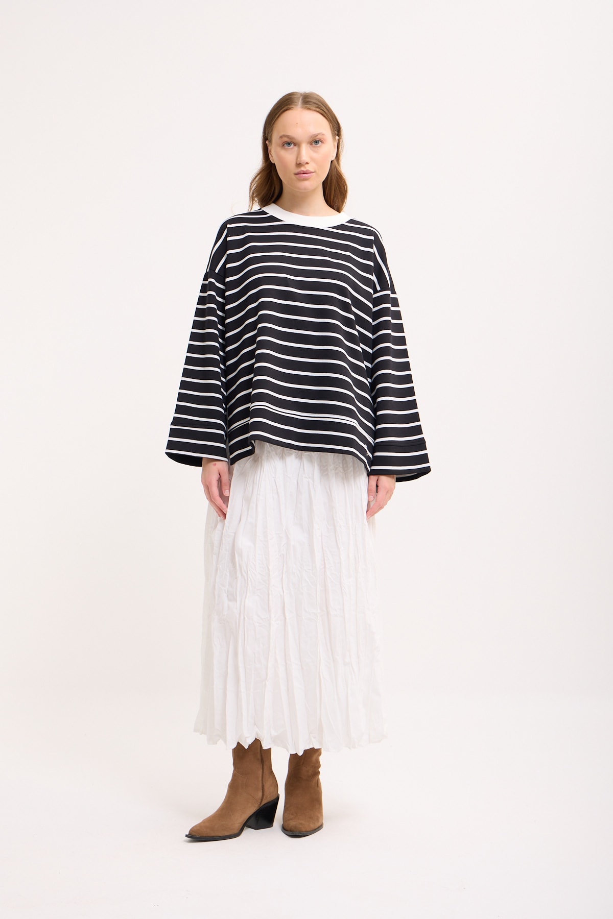 Logolu Çizgili Sweatshirt  - Gece