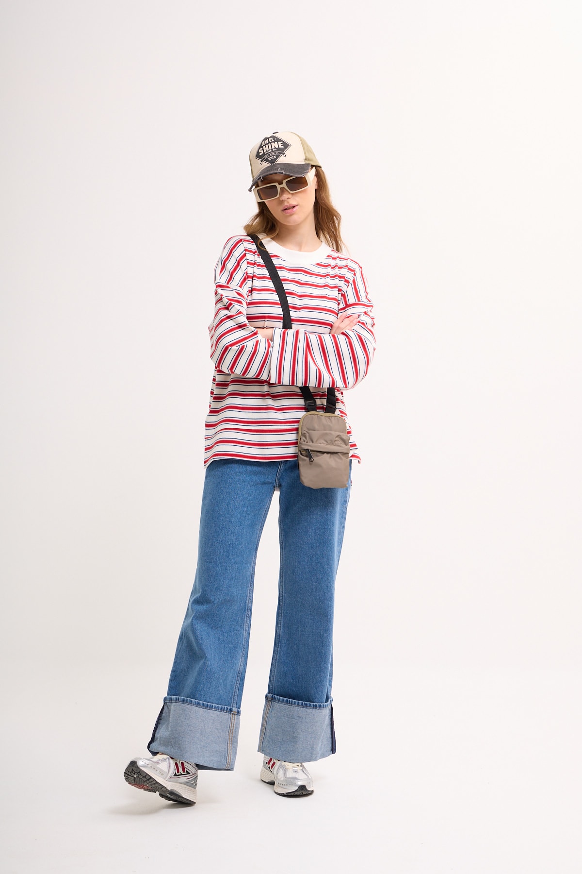 Logolu Çizgili Sweatshirt  - Oranj