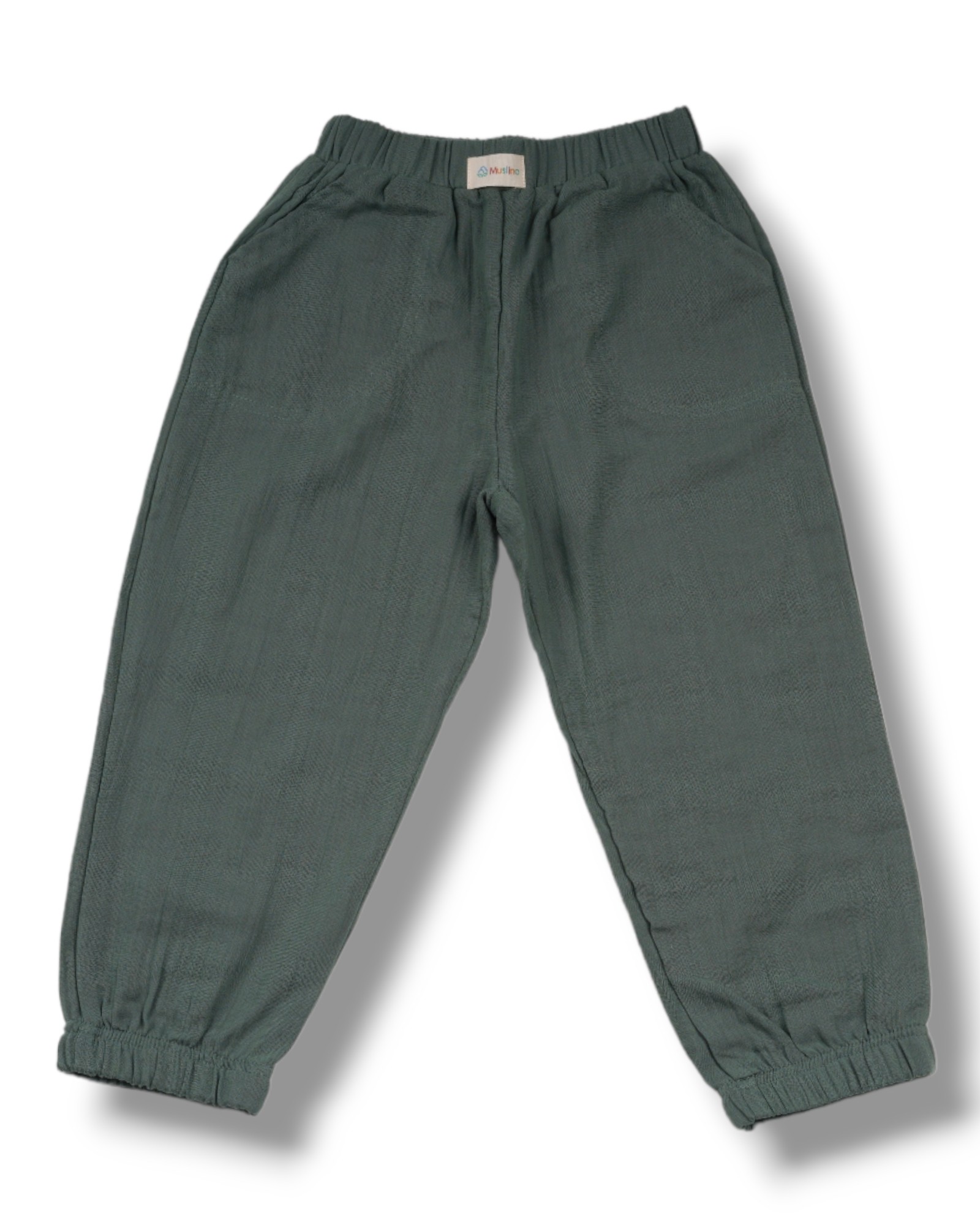 2 Kat Müslin %100 Organik Pamuk Çocuk Pantalon - Haki Yeşil