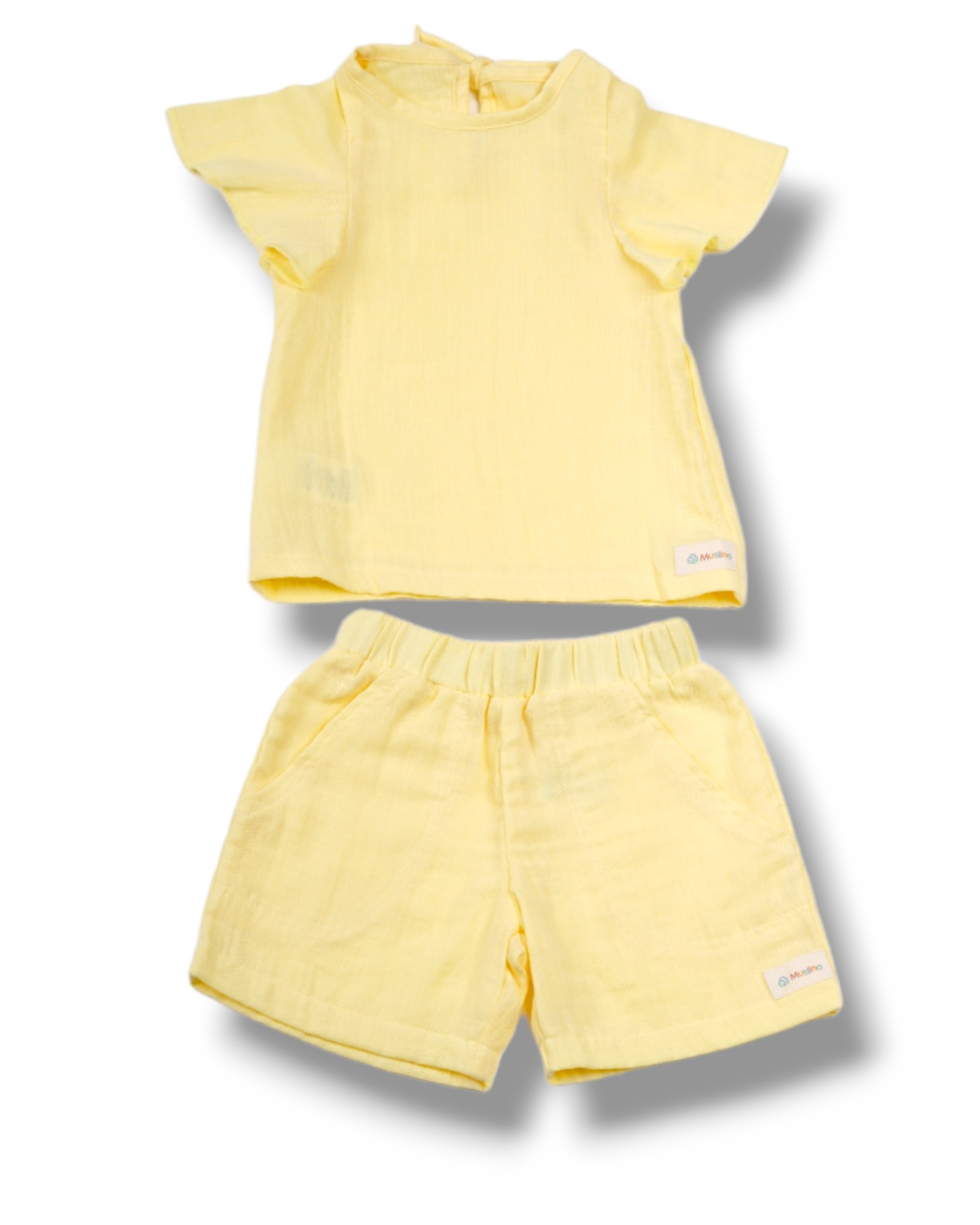 2 Kat Müslin %100 Organik Pamuk Kız Çocuk Tişört Takım - Sarı