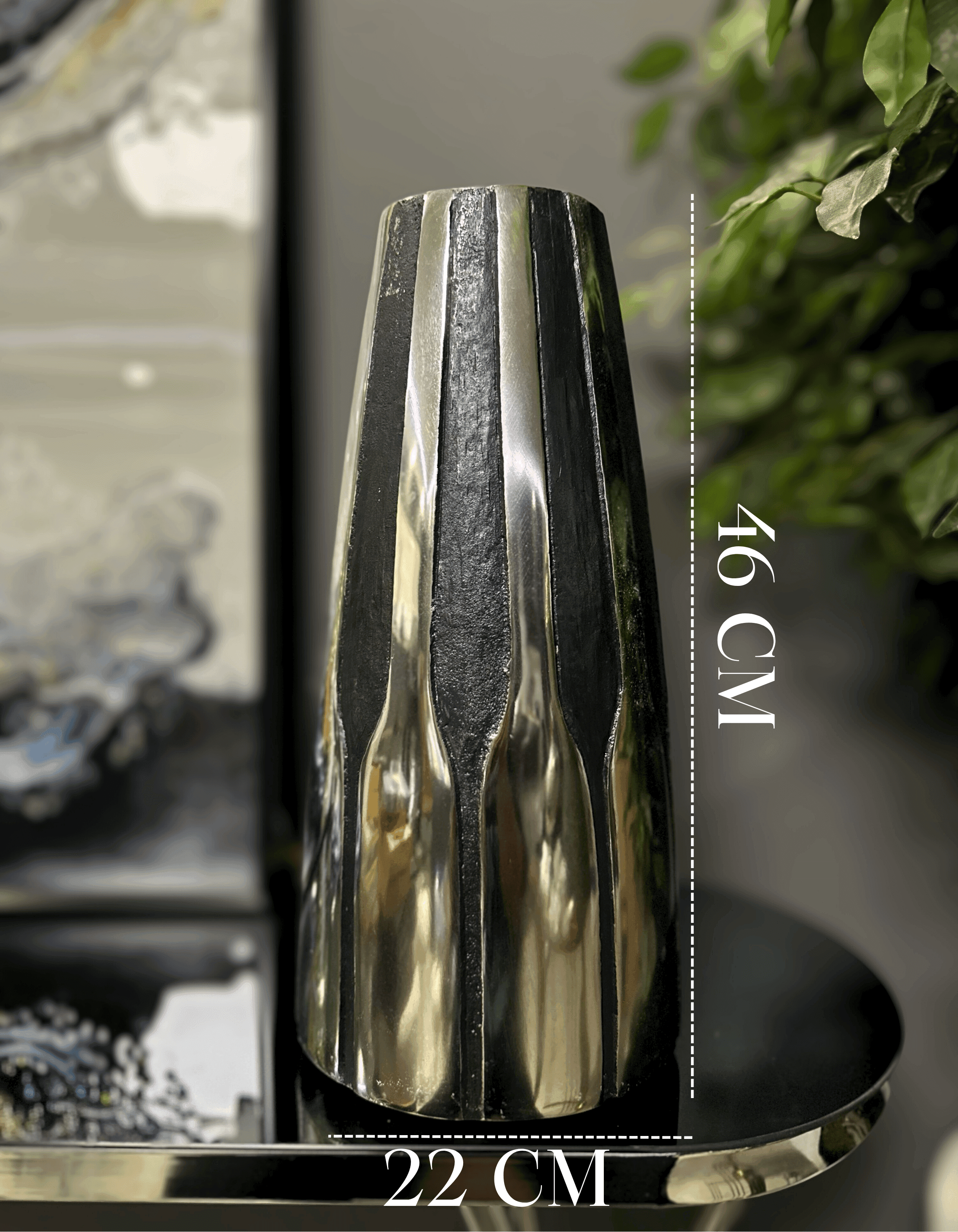 Döküm Siyah/Gümüş 46 CM Vazo