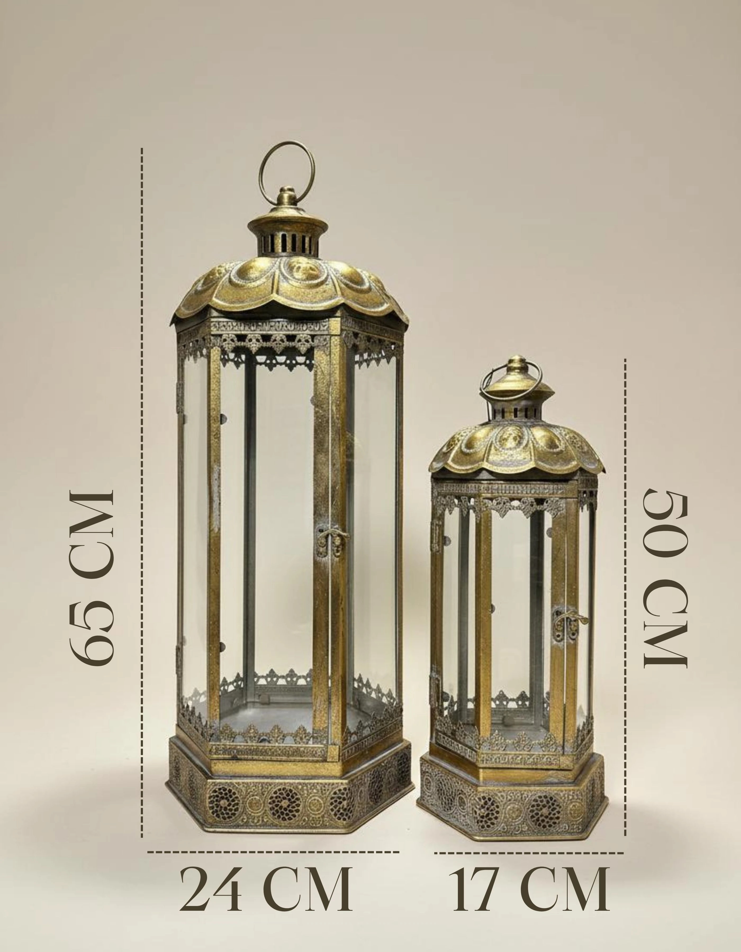 Eskitme Metal Telkari 2li Camlı Dekoratif Fener Set