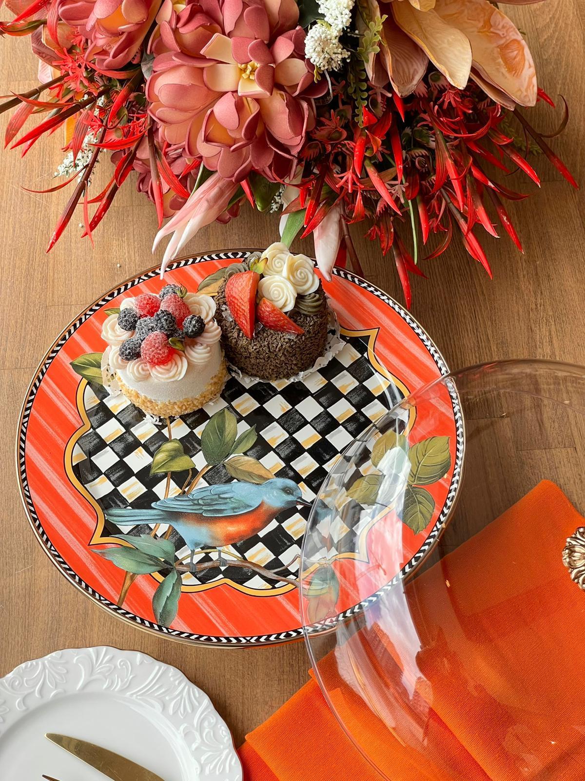 Damalı Paradise Emaye 30 Cm Ayaklı Kek Fanusu