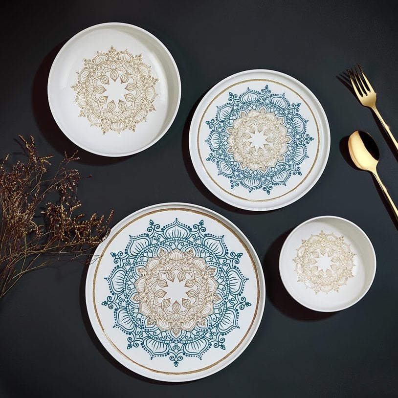 Mandala Desen - 24 Parça Bone Porselen Yemek Takımı 