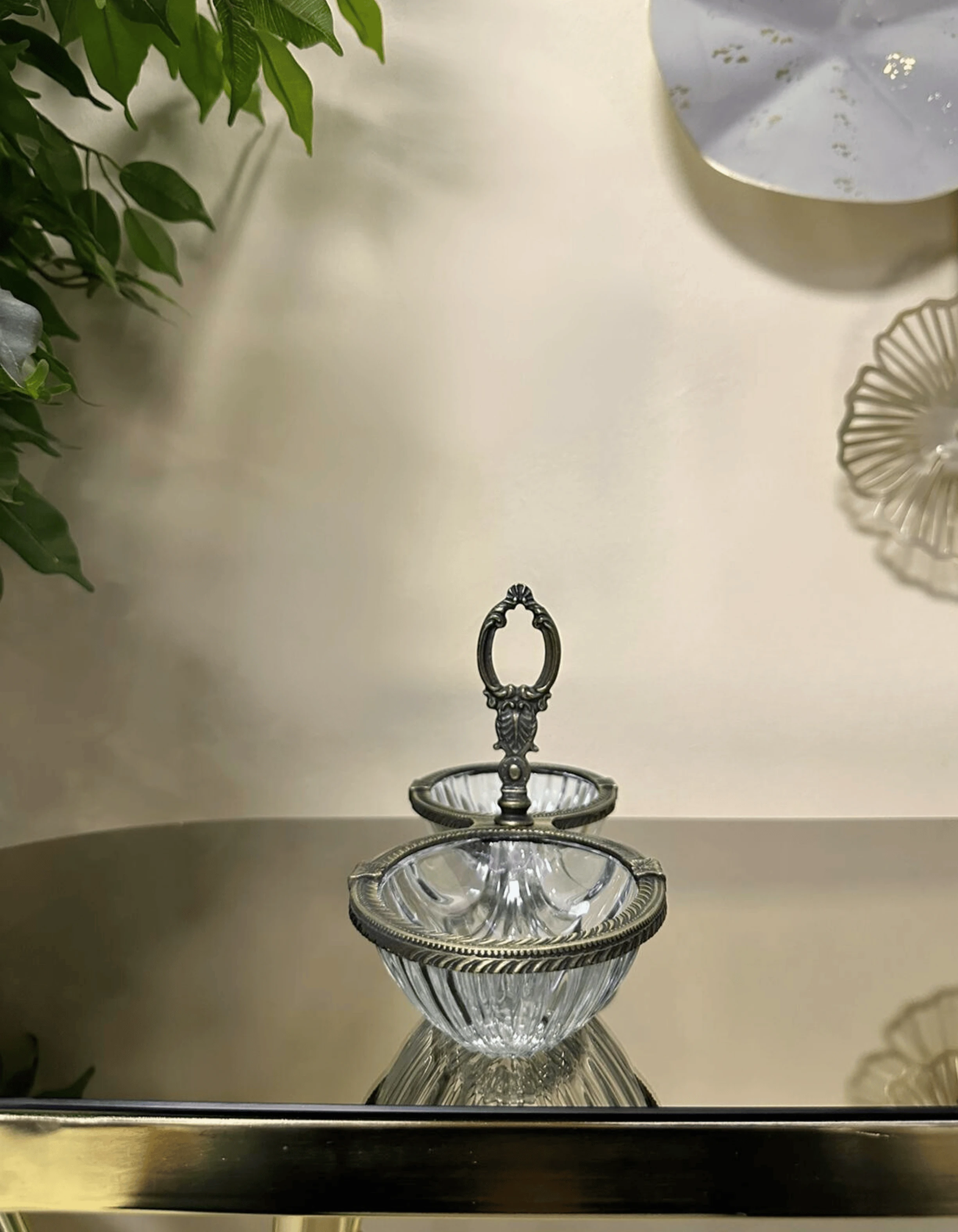 Döküm Metal Çerçeveli Kulplu Cam Sunum 2'li Çerezlik