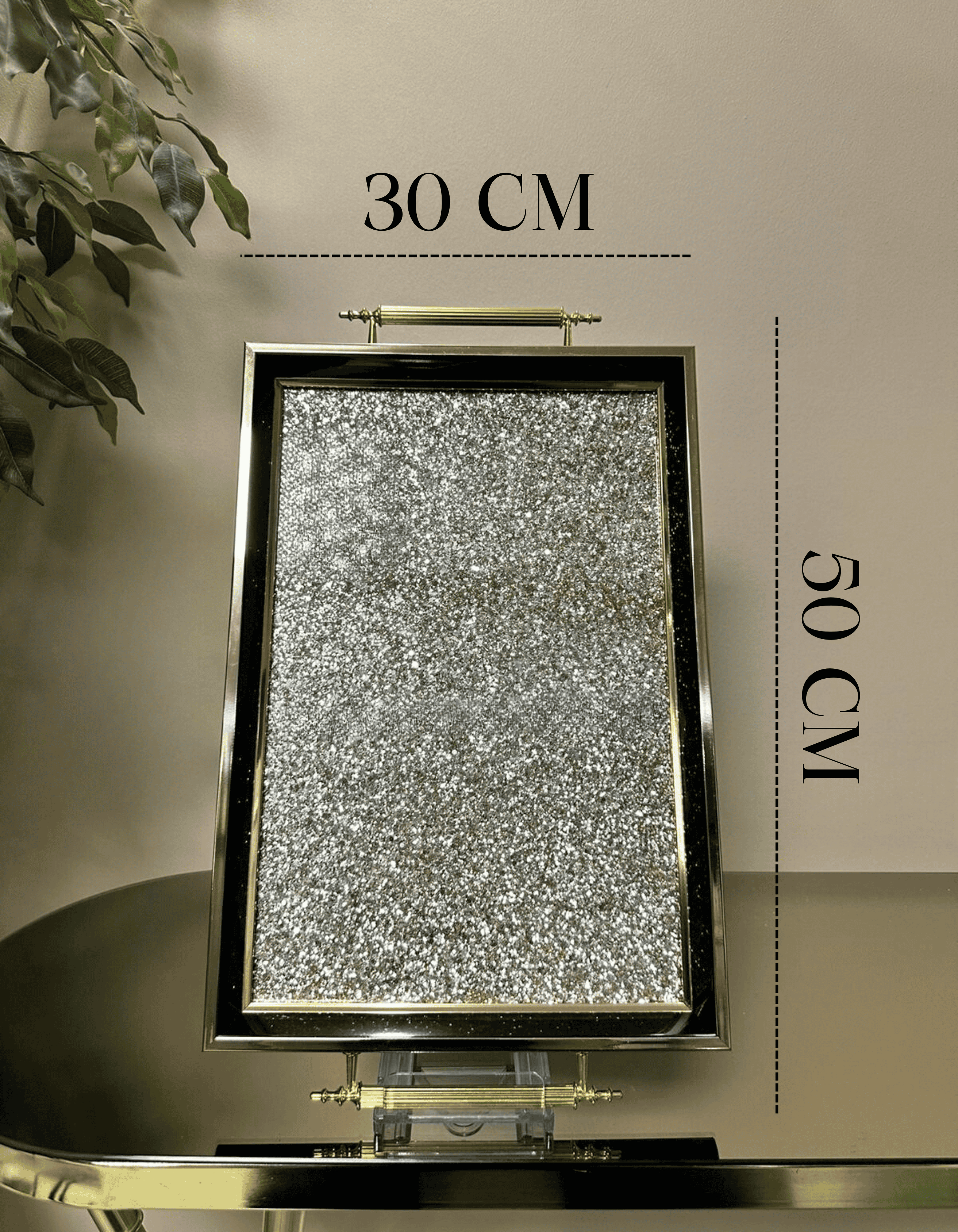Starlight Glitter - Modern Siyah Gold Sim Cam Sunum Tepsisi