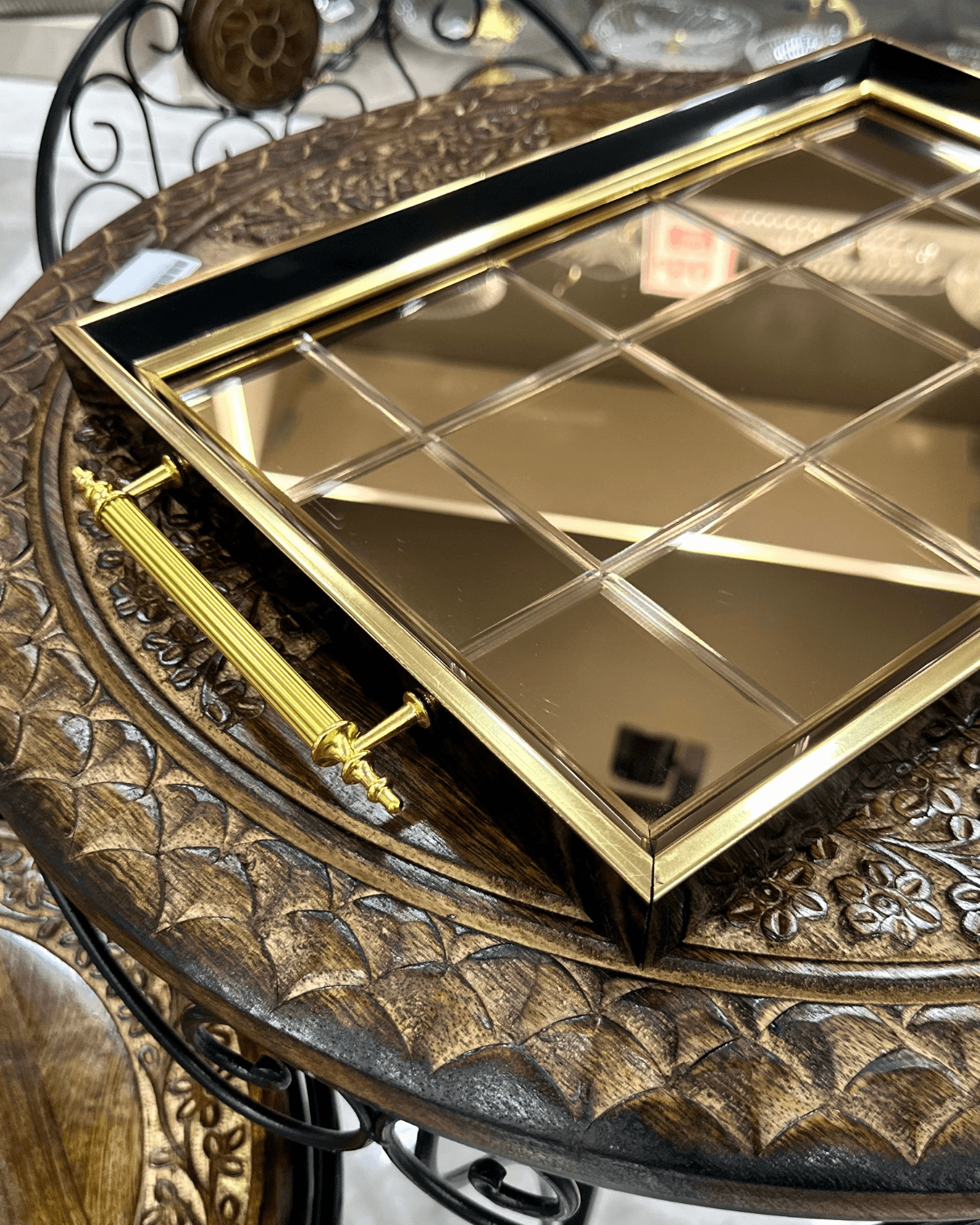  Gold Aynalı Sunum Tepsisi, Lüks Çay Tepsisi, Kahve Tepsisi