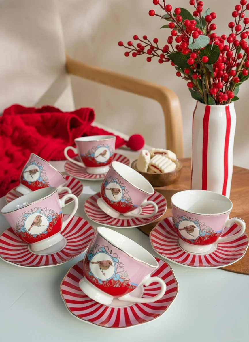 Pink Bird 6lı Kahve Fincan Takımı