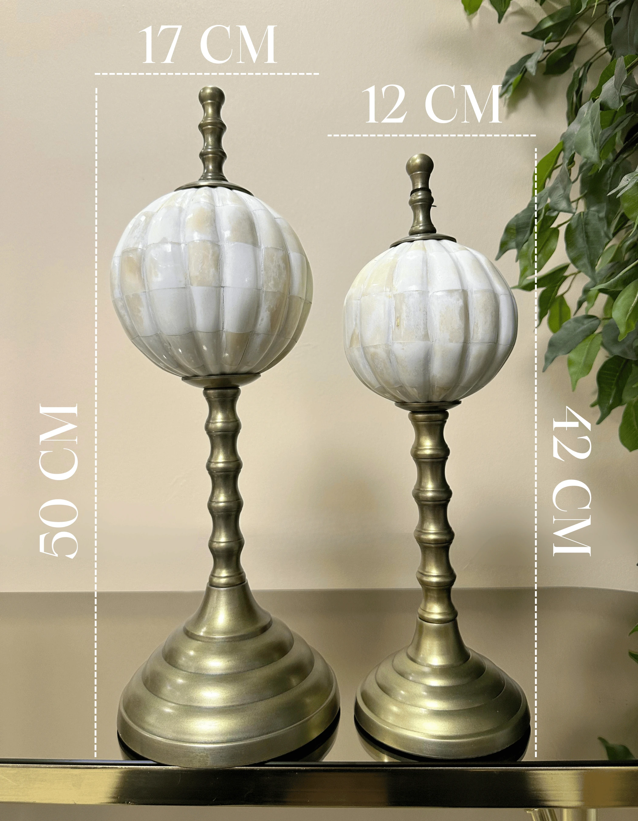 Eskitme Metal Bej-Krem 2'li Dekoratif Küre Seti