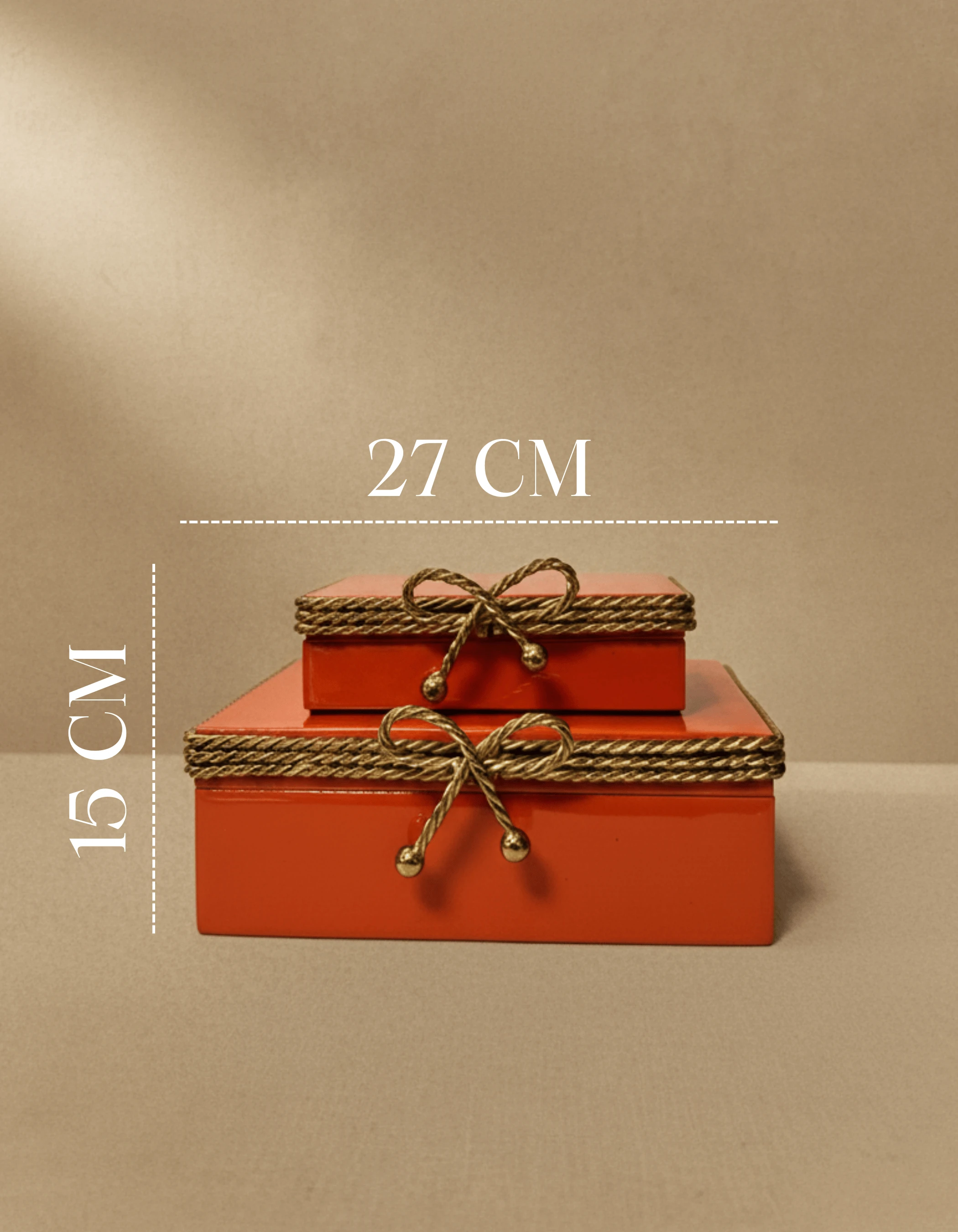 Turuncu Ahşap Fiyonk Detaylı Dekoratif Kutu 2’li Set