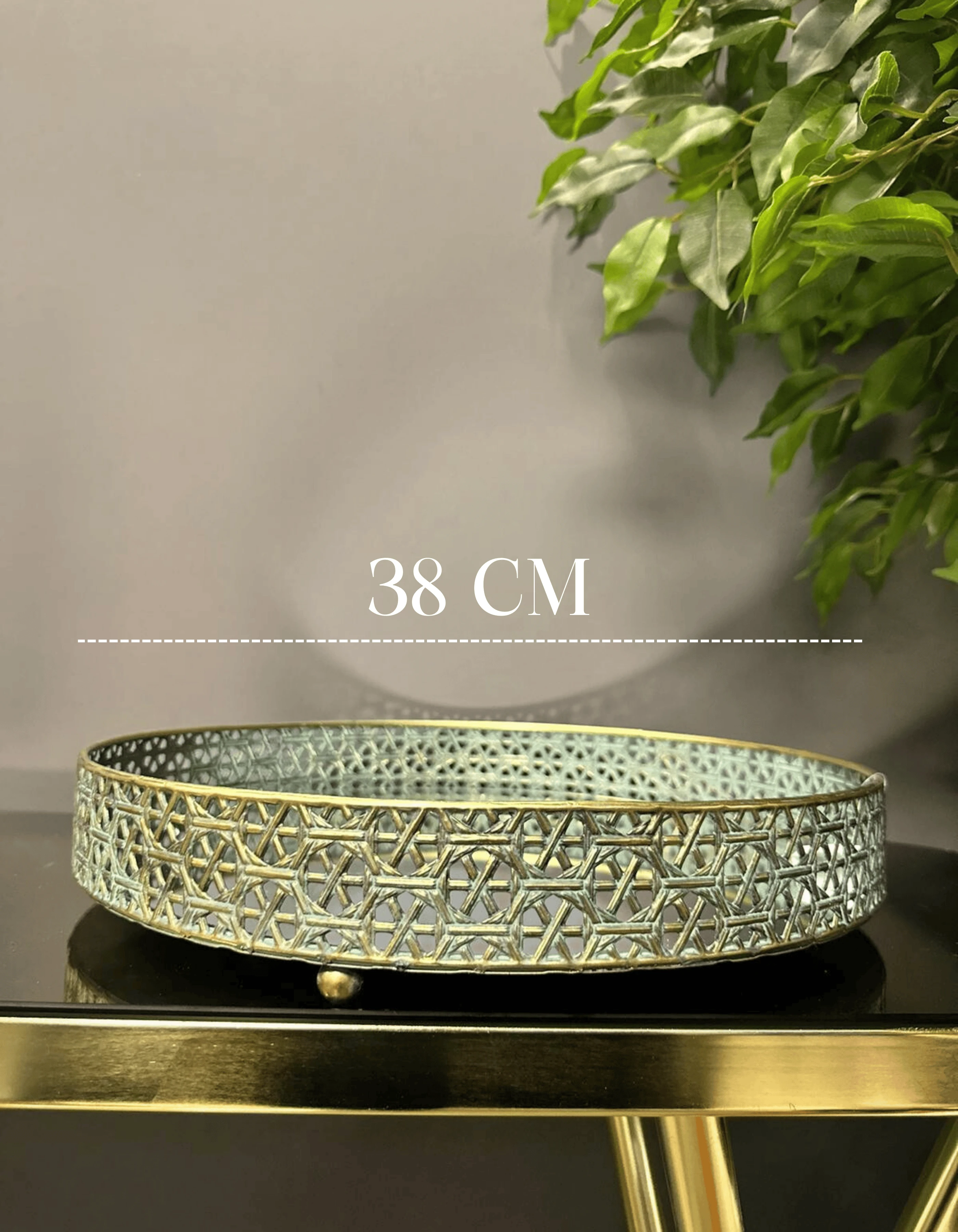 Eskitme Metal Yuvarlak Aynalı Dekoratif Tepsi