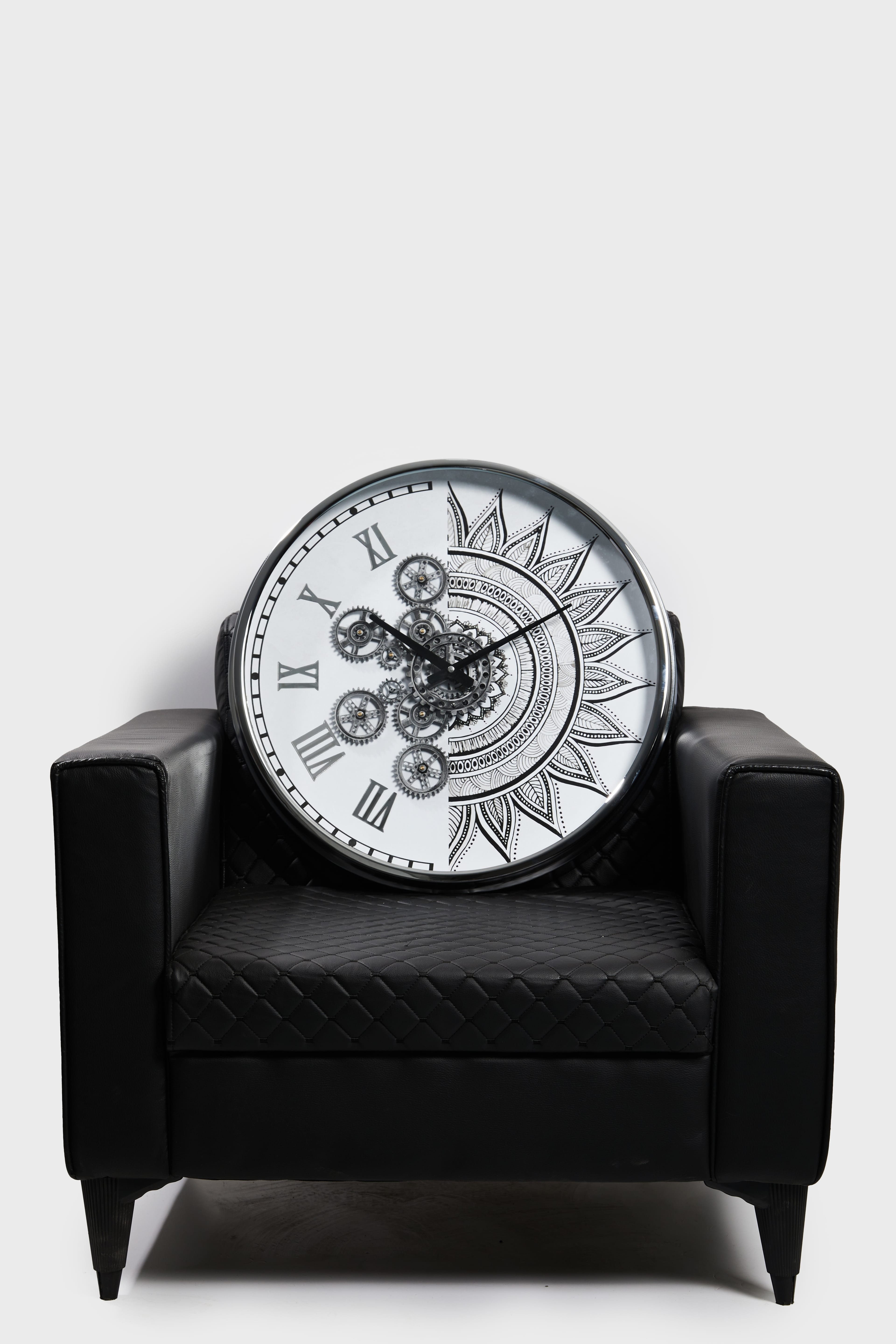 Luna Silver – Çarklı Metal Duvar Saati (60 cm)