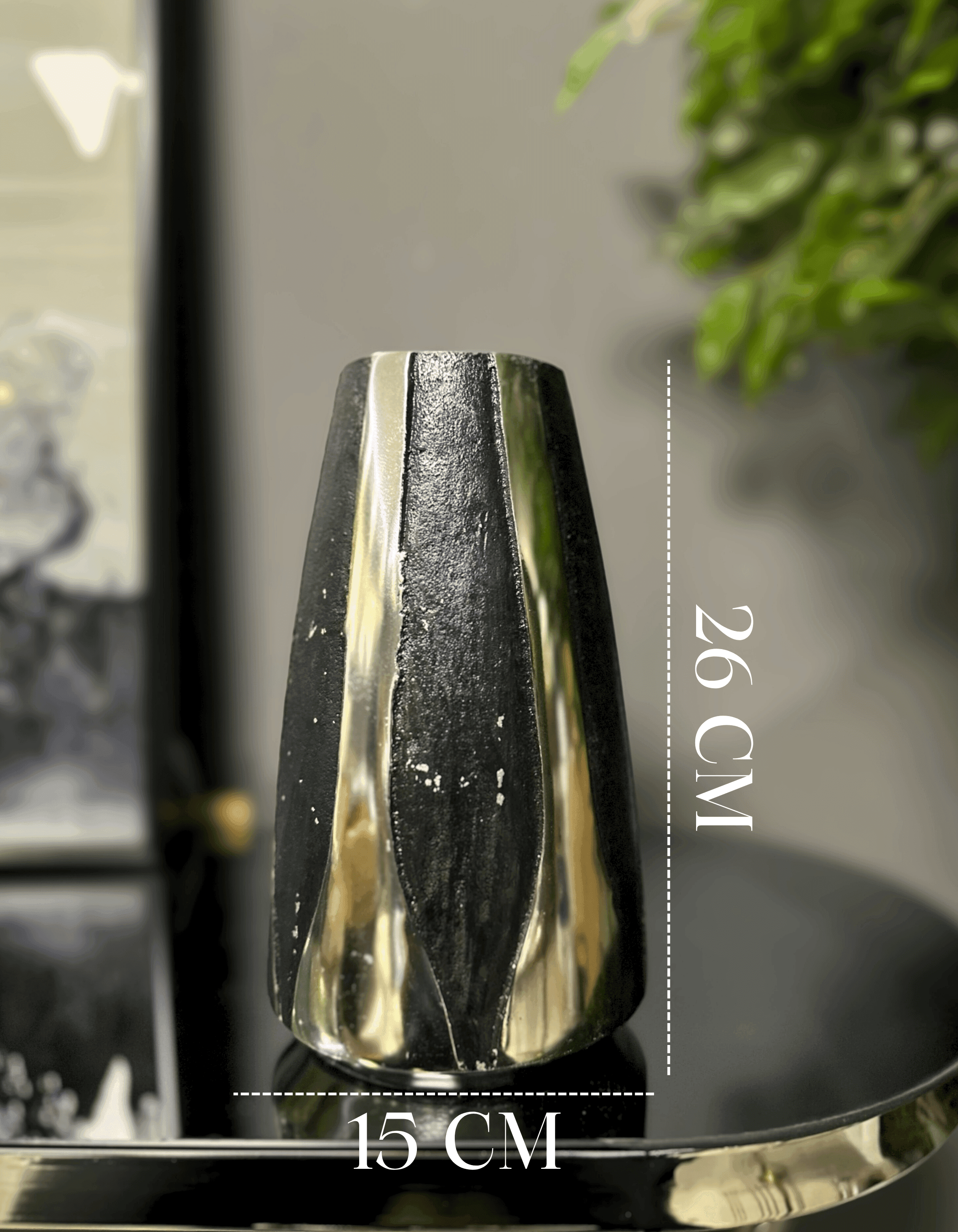 Döküm Siyah/Gümüş 26 CM Vazo
