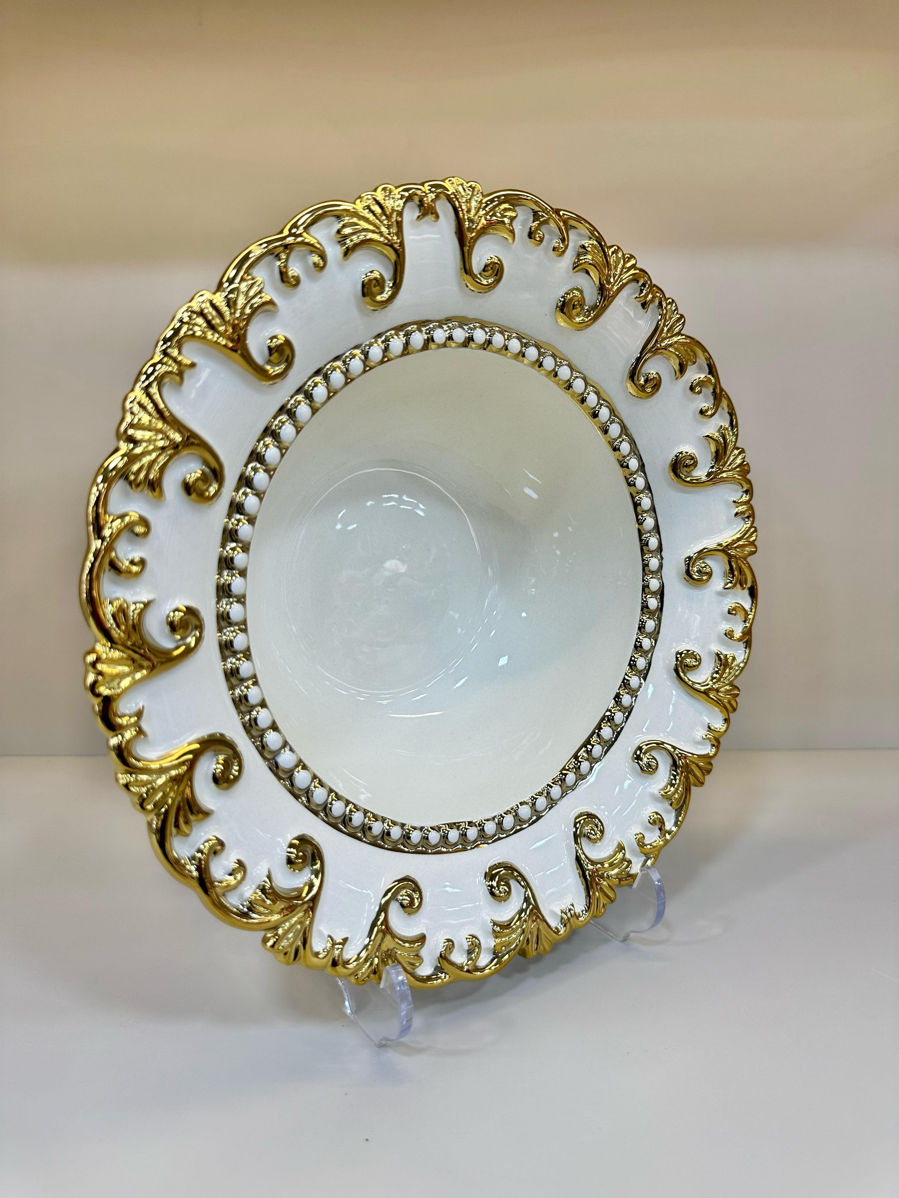 Porselen Avangart Gold Yaldızlı Yuvarlak Çukur Sunum Tabak