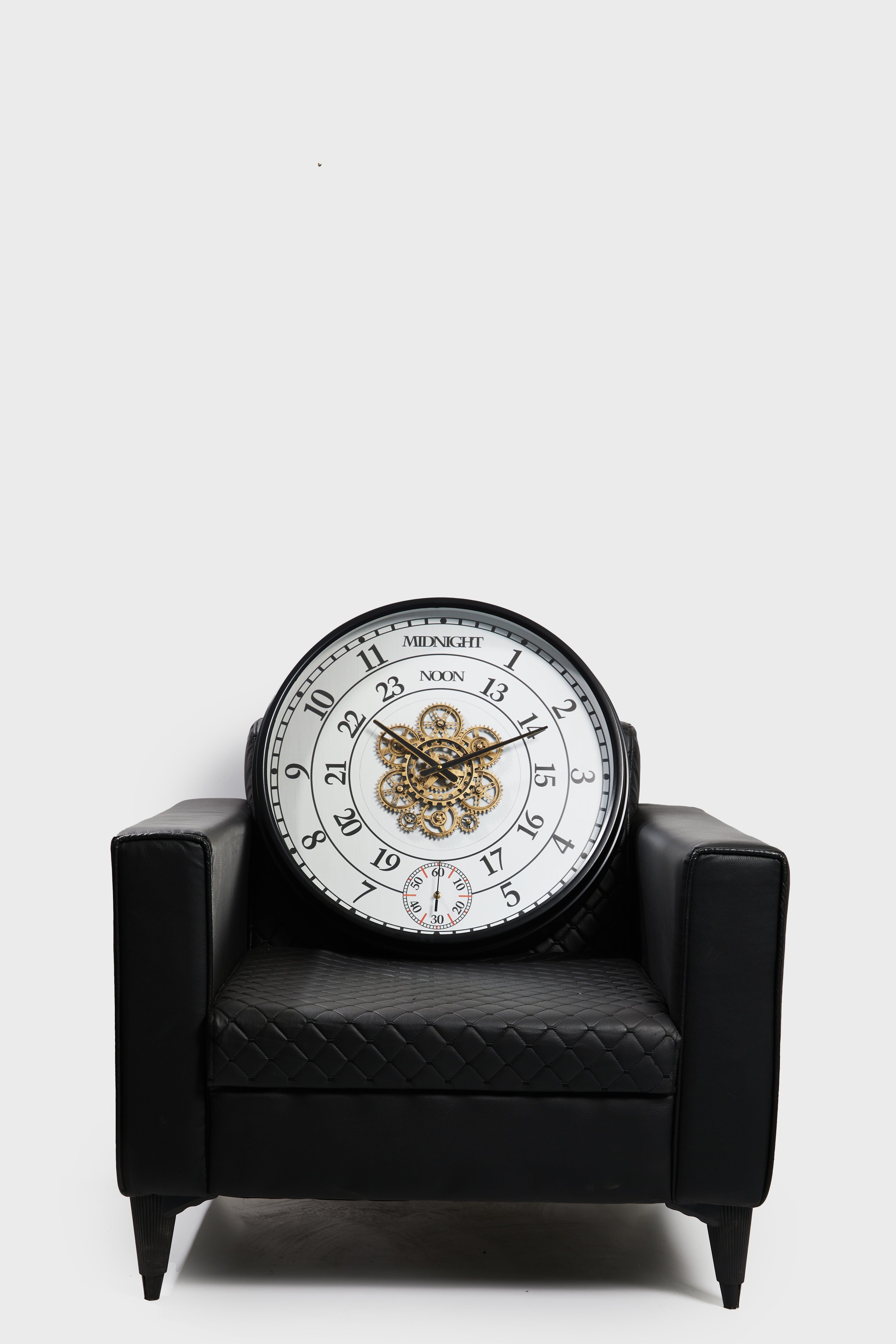 Midnight Gear – 60 cm Siyah Metal Çarklı Duvar Saati