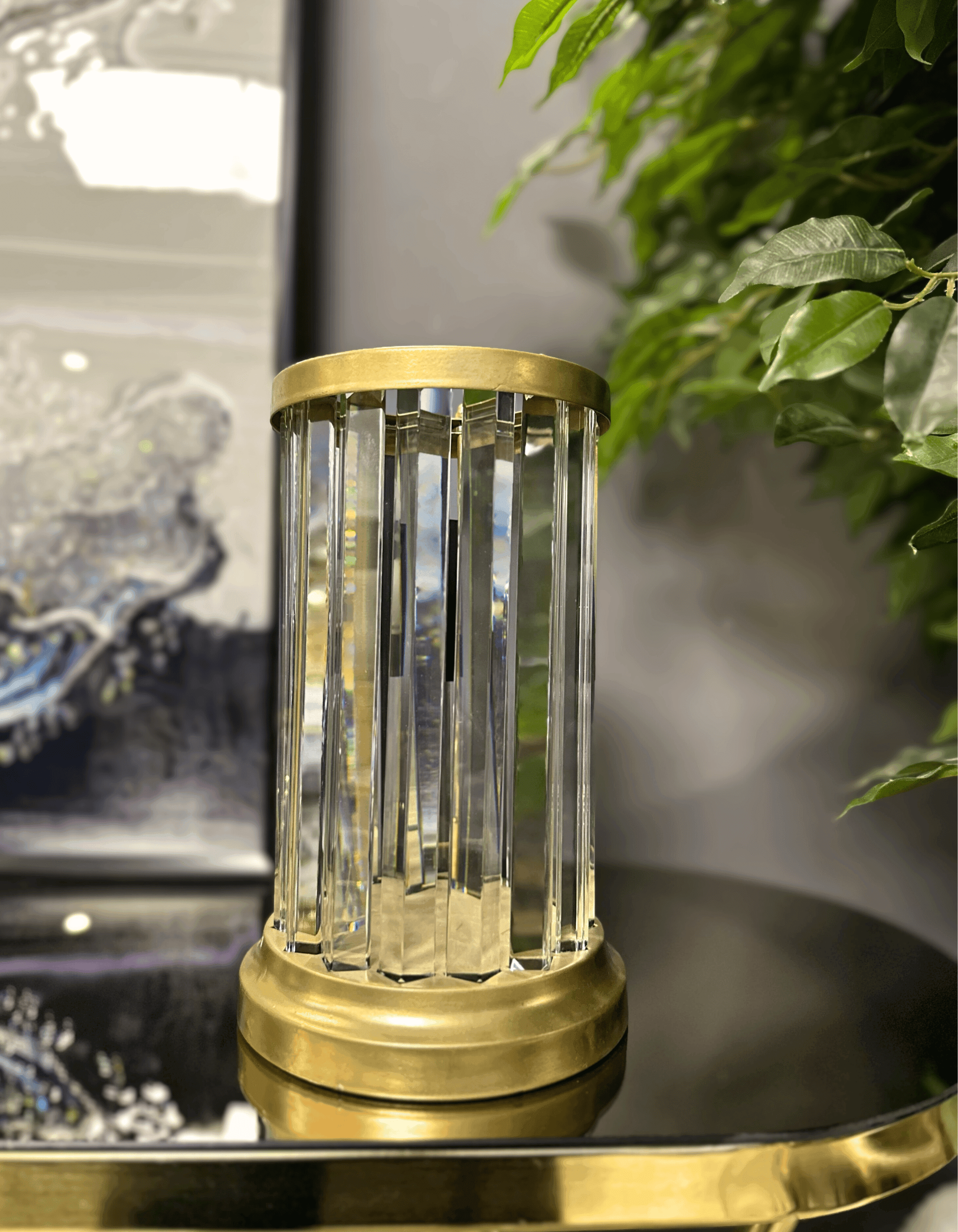 Metal Eskitme Kristal Detaylı Şamdan/Mumluk