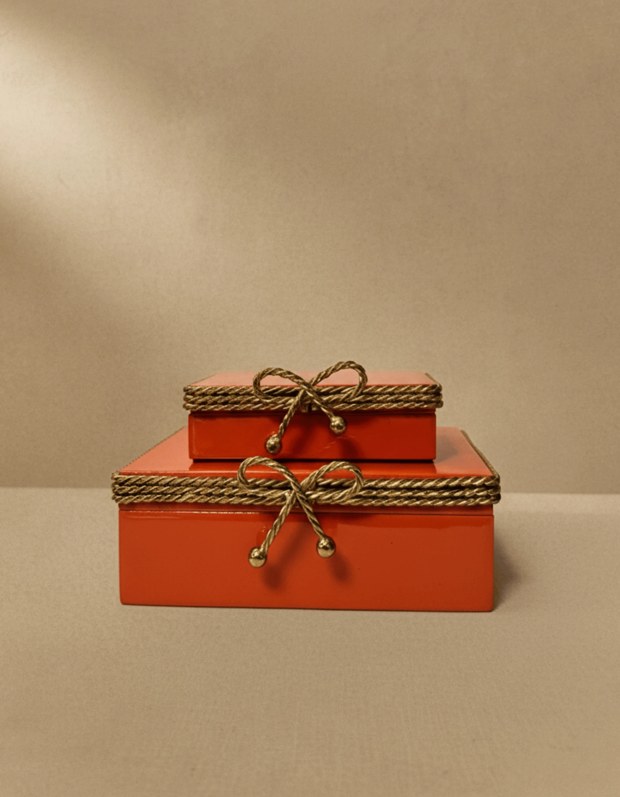 Turuncu Ahşap Fiyonk Detaylı Dekoratif Kutu 2’li Set