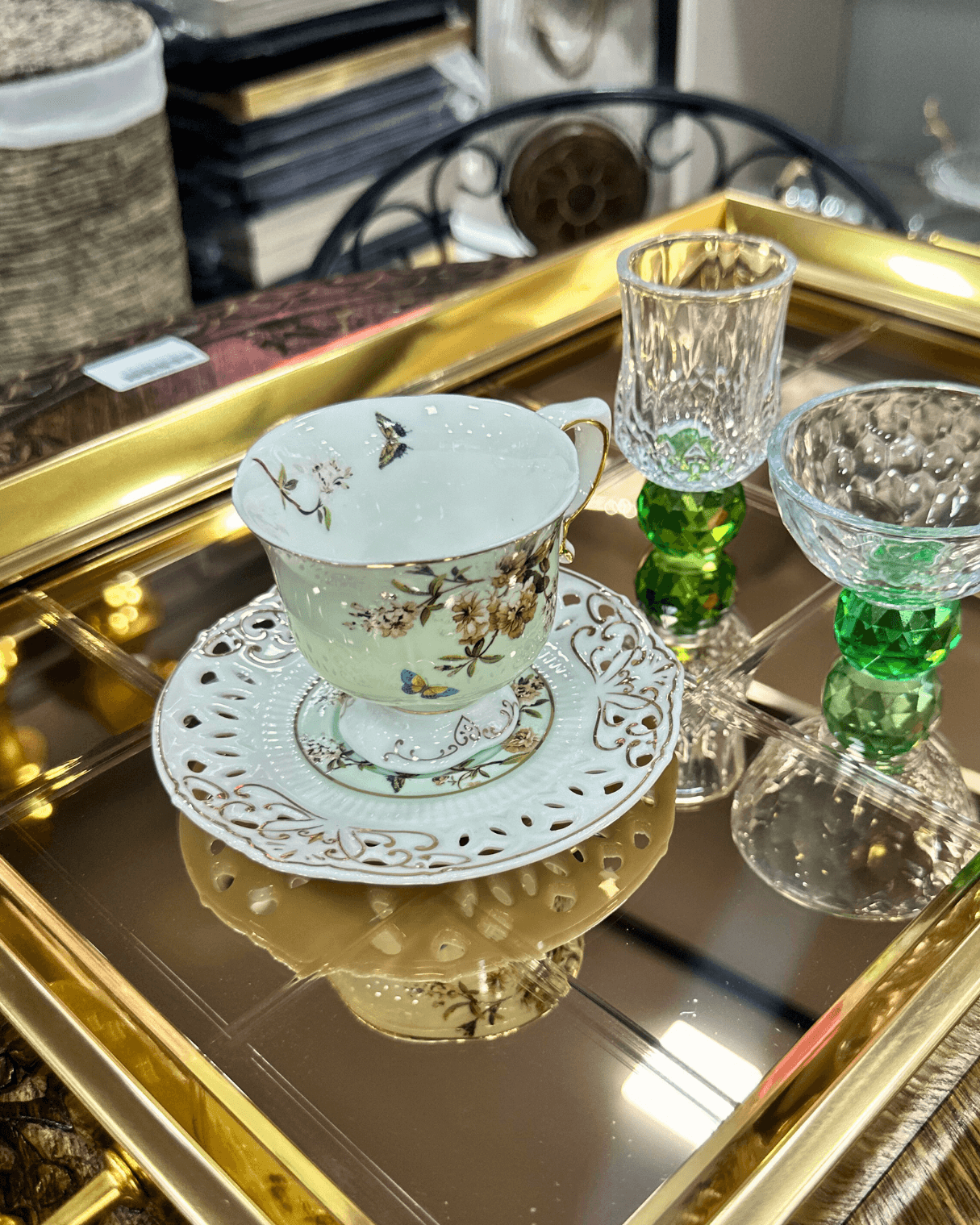 Gold Aynalı Sunum Tepsisi, Lüks Çay Tepsisi, Kahve Tepsisi