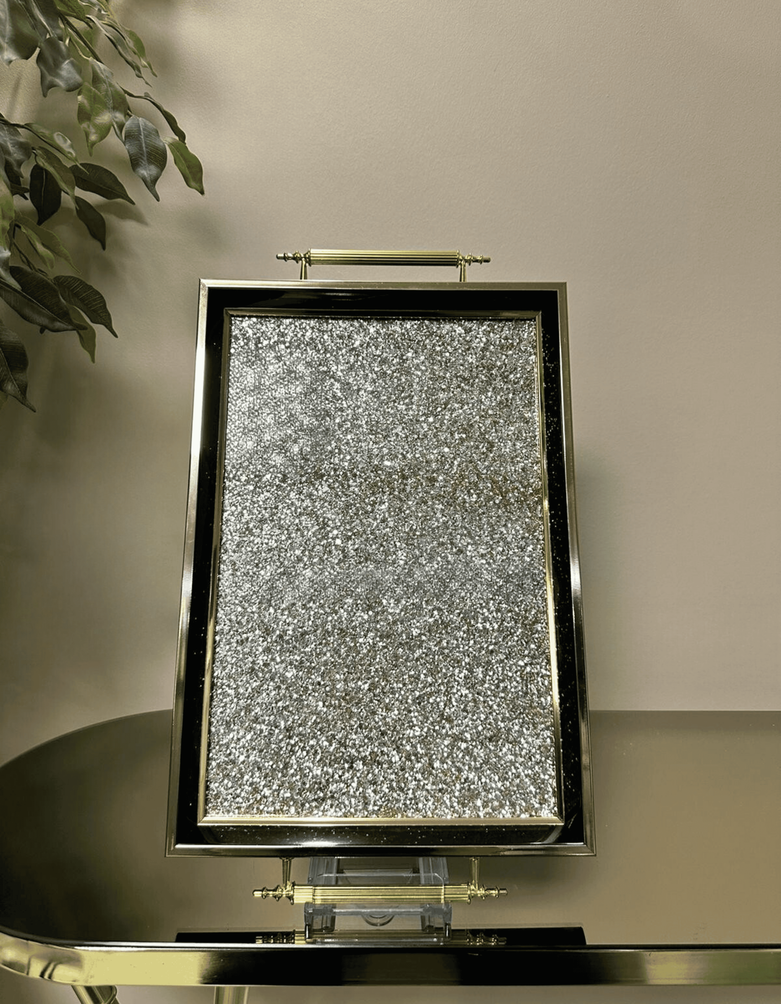 Starlight Glitter - Modern Siyah Gold Sim Cam Sunum Tepsisi
