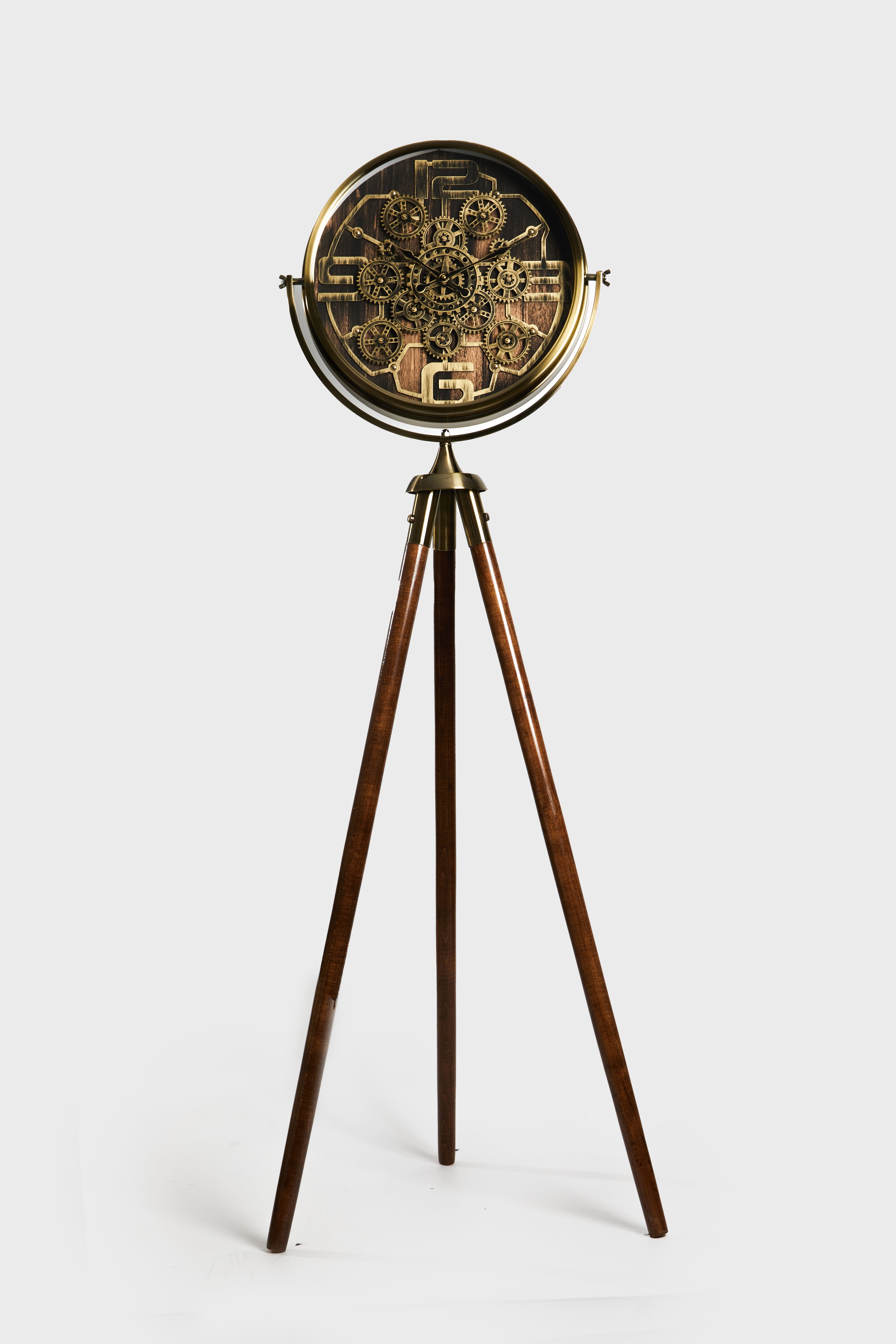 Vintage Tripod LED Çarklı Metal Saat – 165 cm