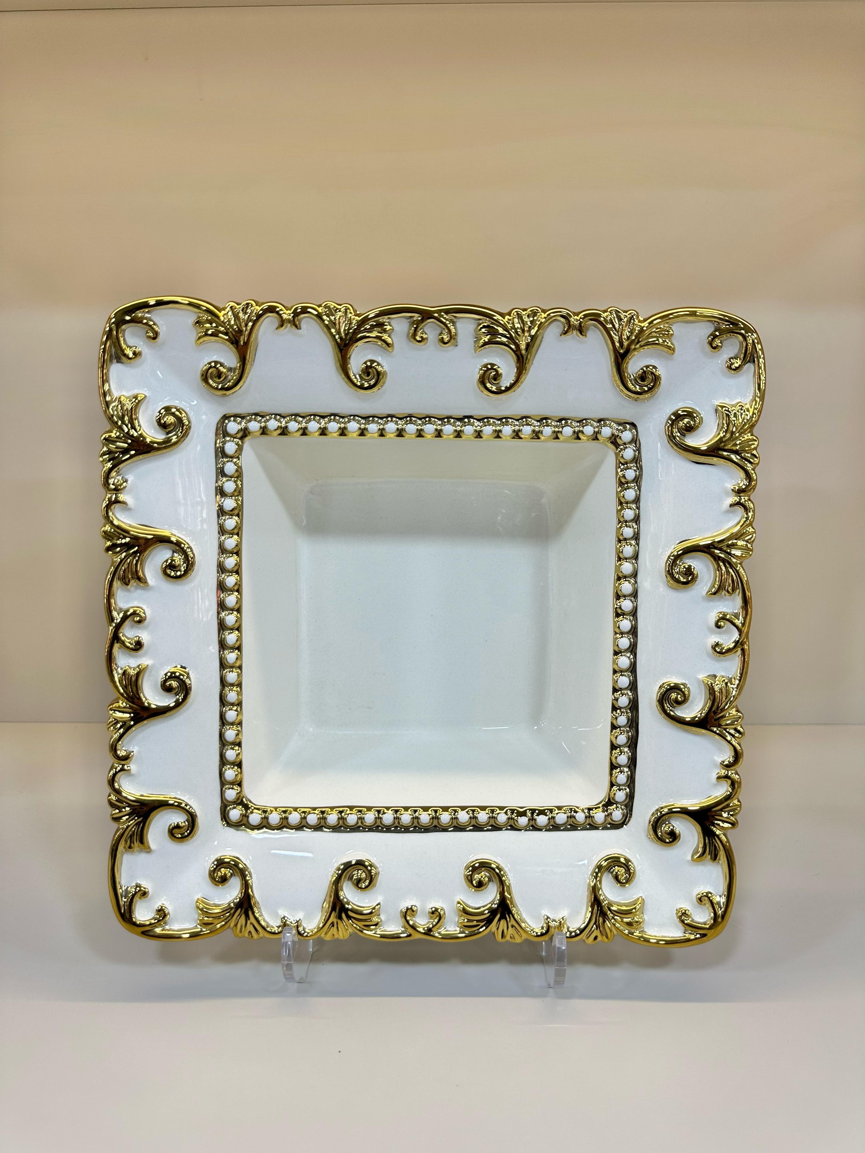 Porselen Avangart Gold Yaldızlı Kare Çukur Sunum Tabak
