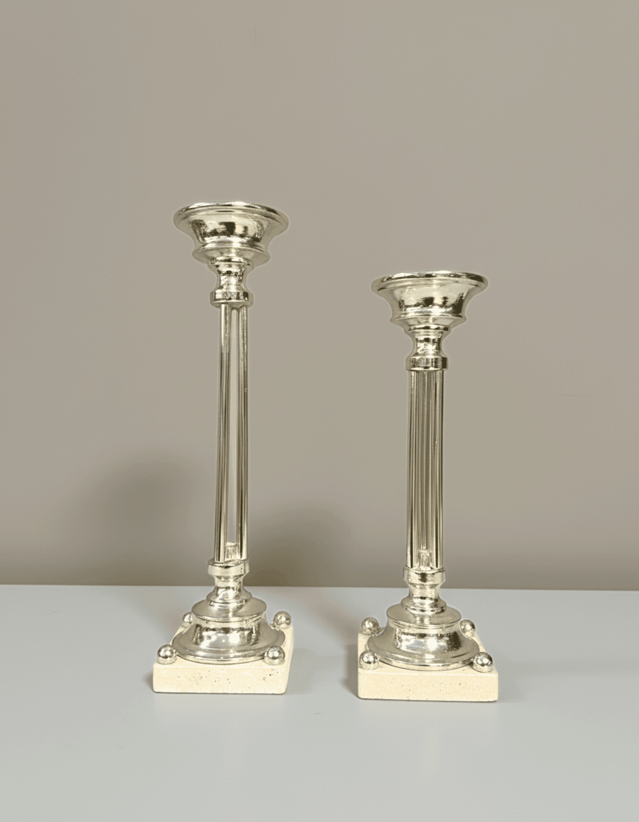İkili Gümüş & Traverten 2'li Şamdan Seti (31-36 cm)