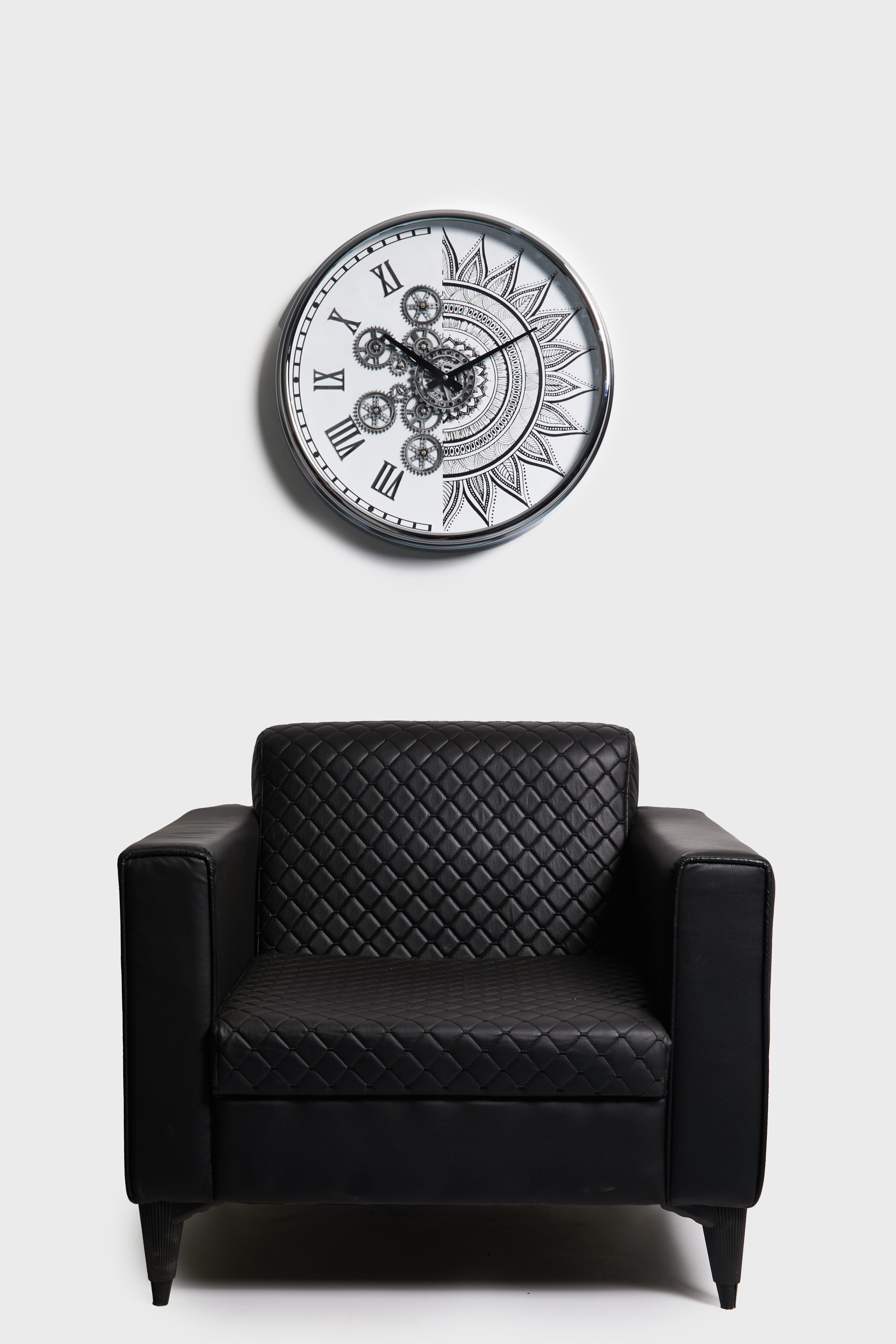 Luna Silver – Çarklı Metal Duvar Saati (60 cm)