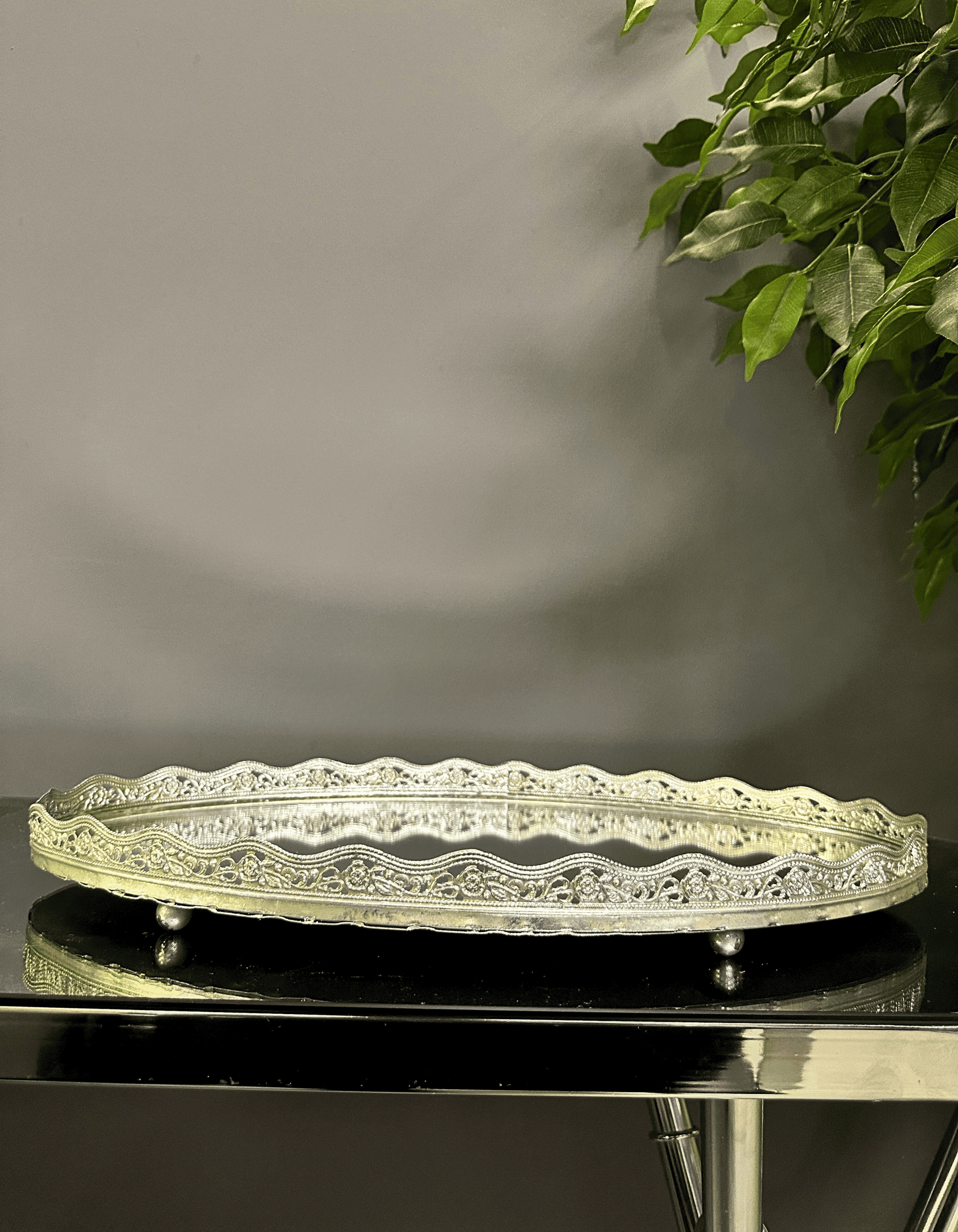 Gümüş Aynalı Telkari İşlemeli 45 CM Tepsi
