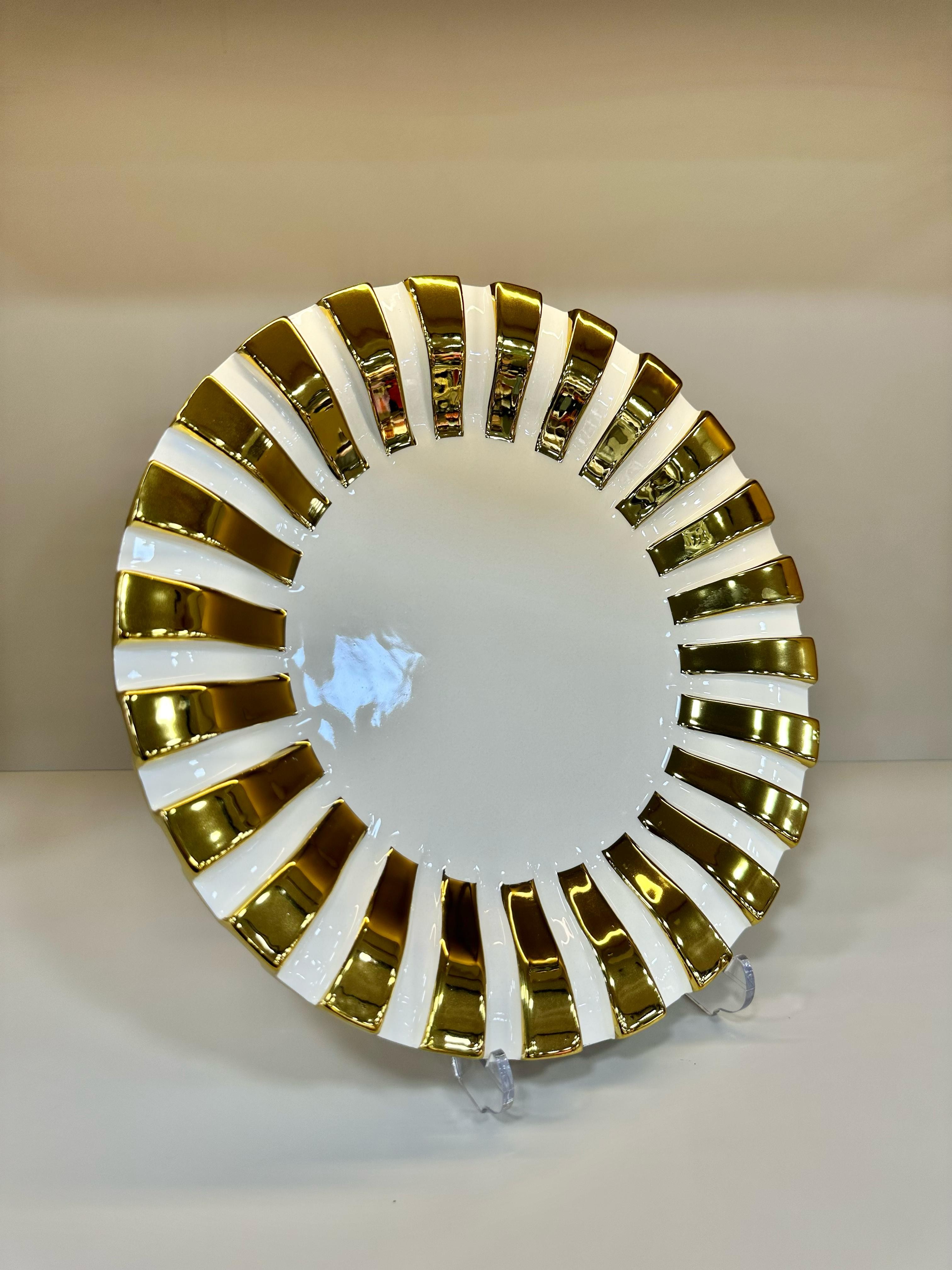 Porselen Gold Yaldızlı Düz Yuvarlak Sunum Tabak