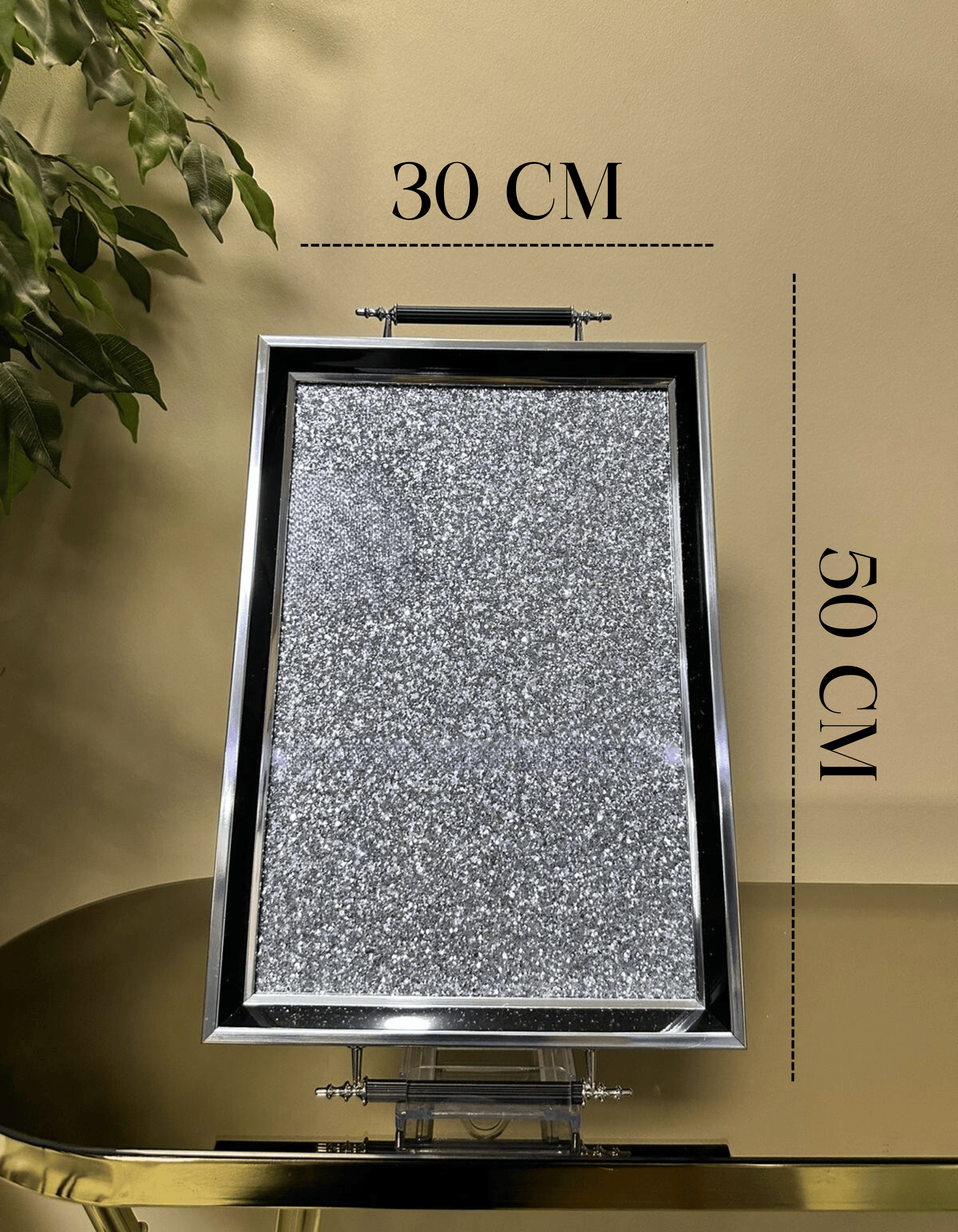 Starlight Glitter - Modern Siyah Silver Sunum Tepsisi