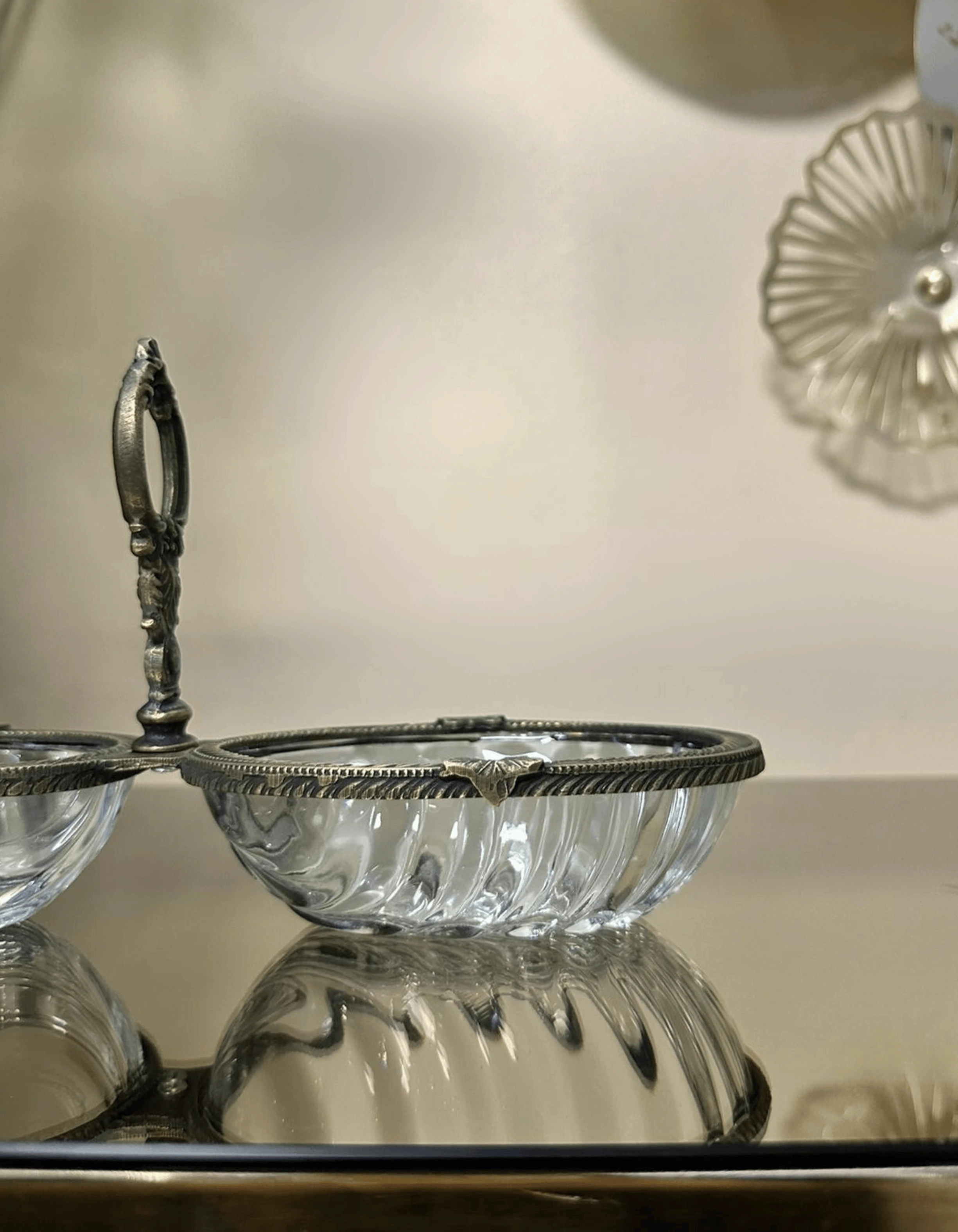 Döküm Metal Çerçeveli Kulplu Cam Sunum 2'li Çerezlik