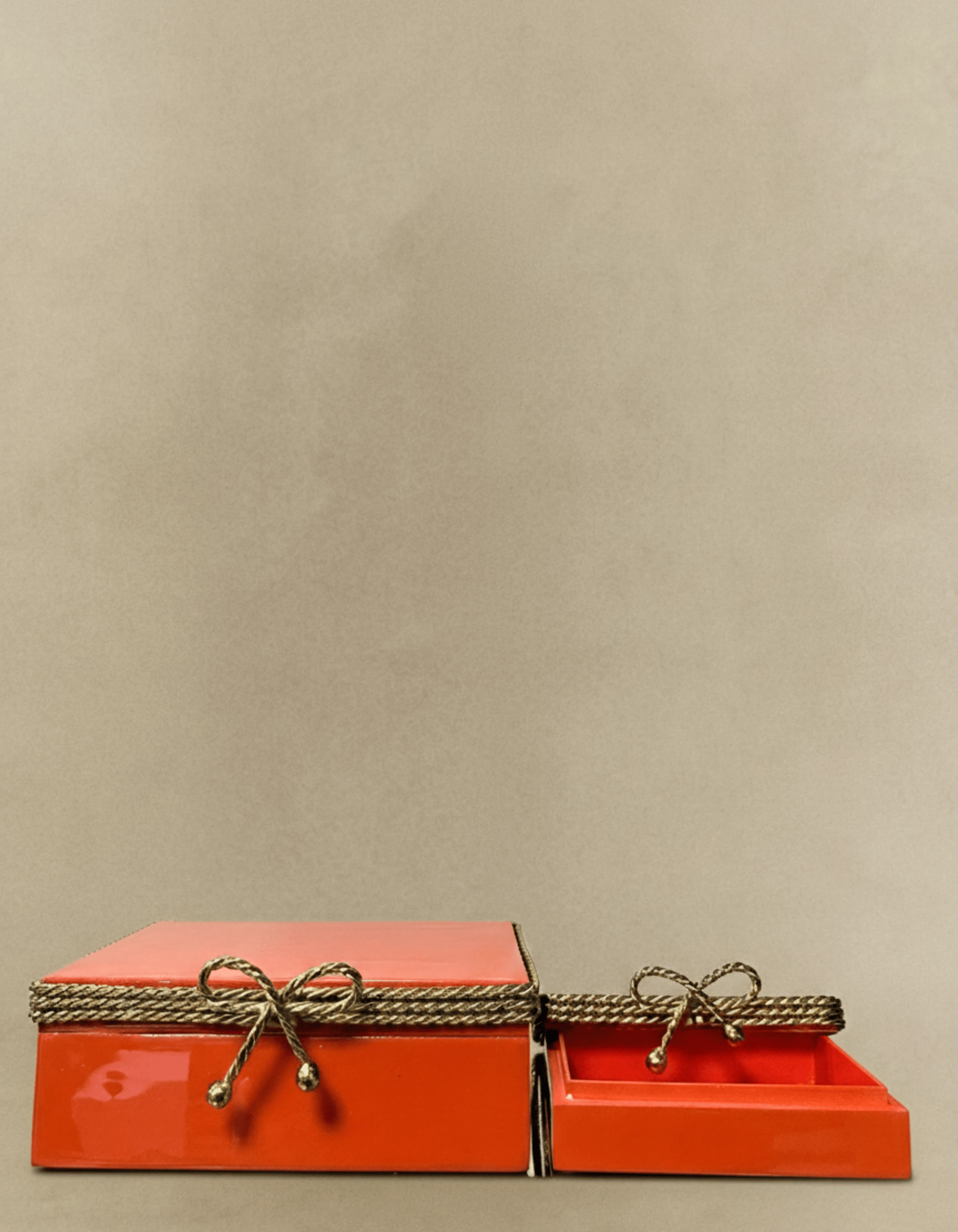 Turuncu Ahşap Fiyonk Detaylı Dekoratif Kutu 2’li Set