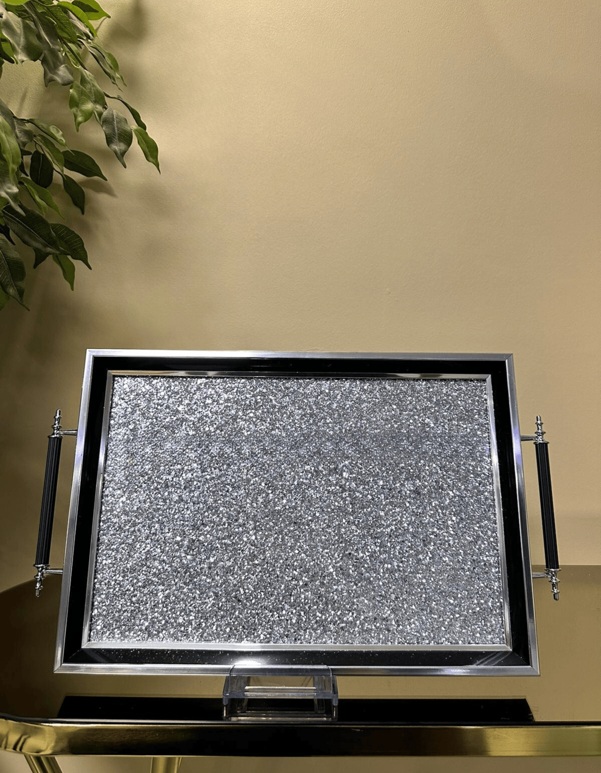 Starlight Glitter - Modern Siyah Silver Sunum Tepsisi