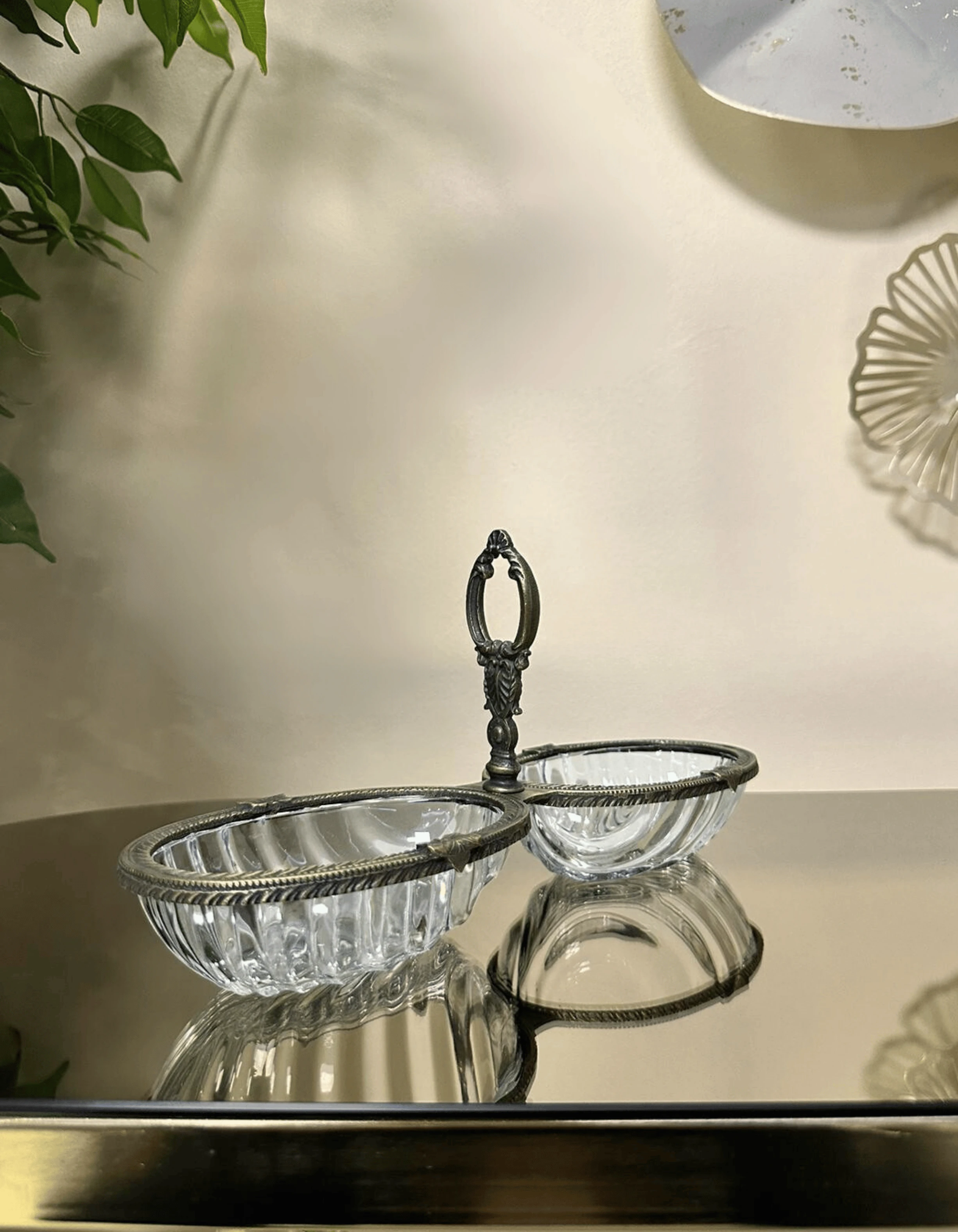 Döküm Metal Çerçeveli Kulplu Cam Sunum 2'li Çerezlik