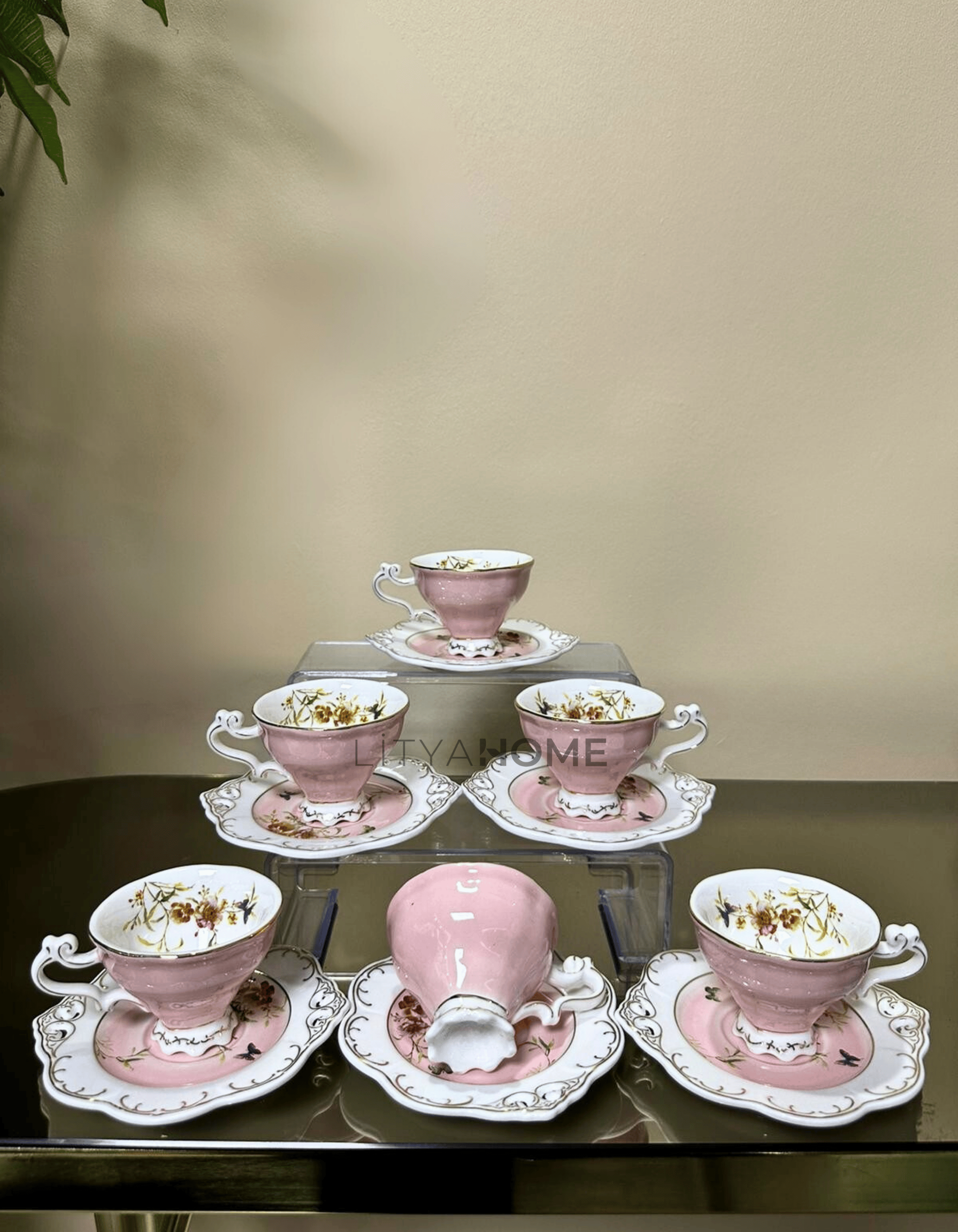 Litya Royal Pembe 6’lı Kahve Fincanı Seti
