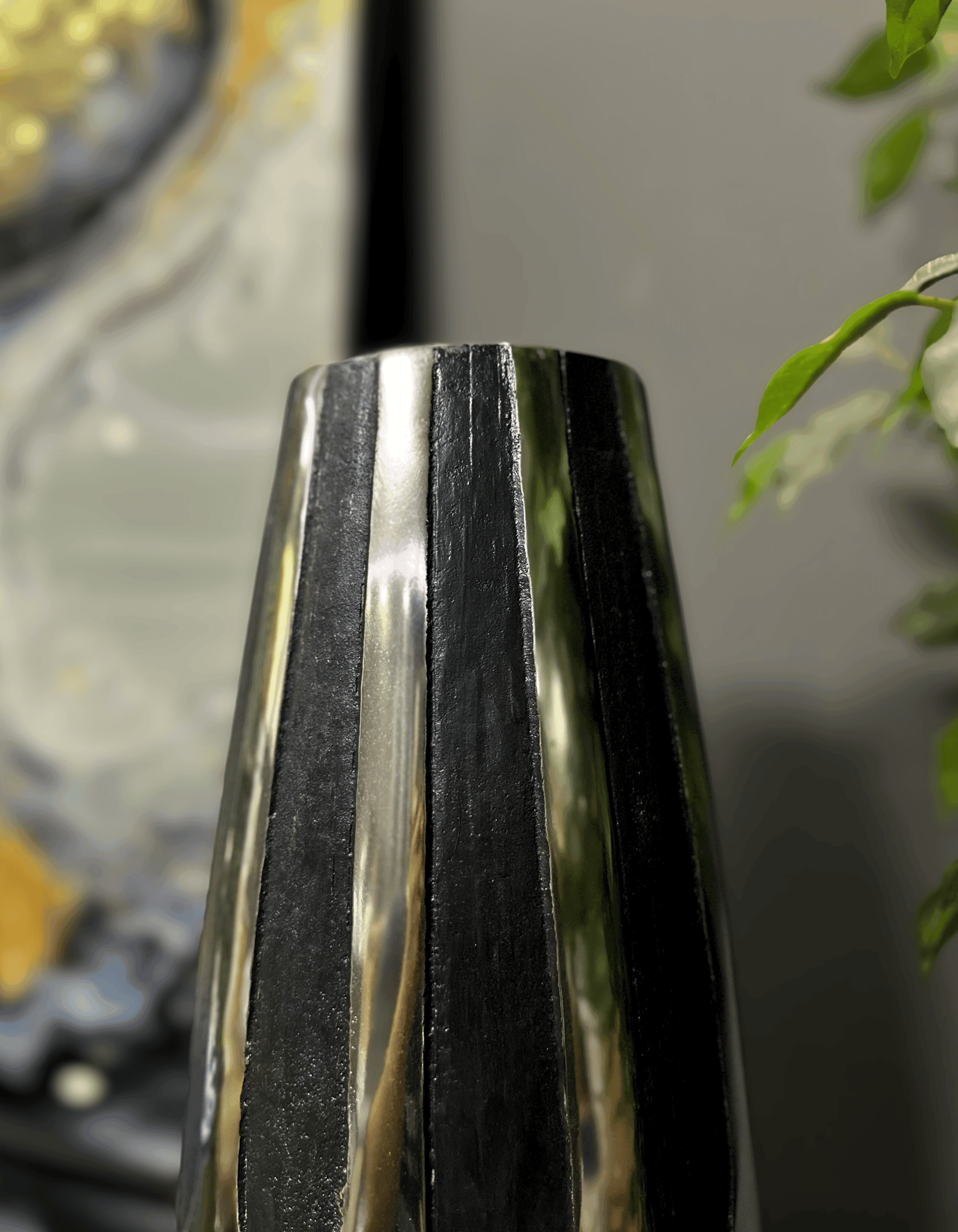 Döküm Siyah/Gümüş 46 CM Vazo