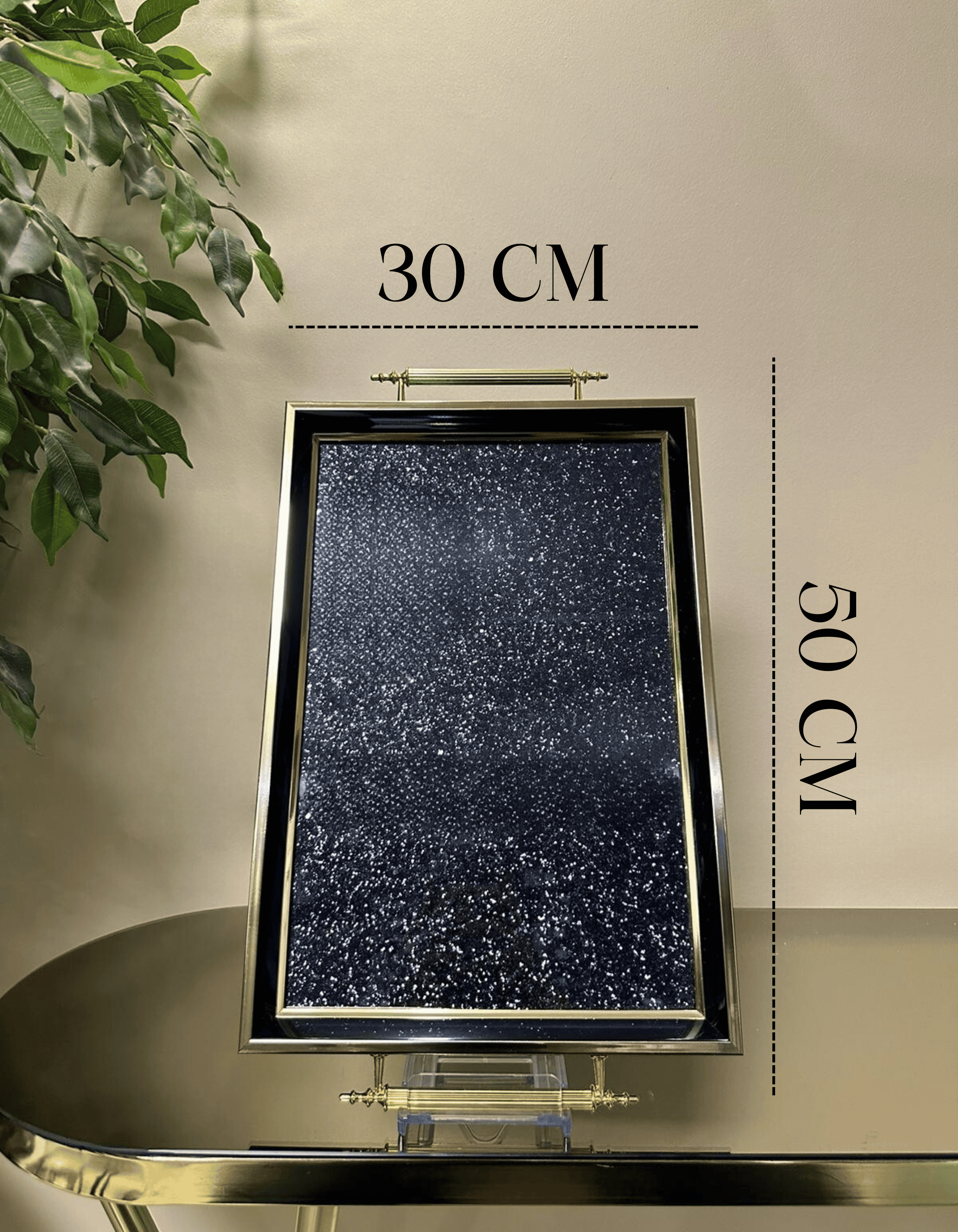 Starlight Glitter - Modern Siyah Gold Cam Sunum Tepsisi
