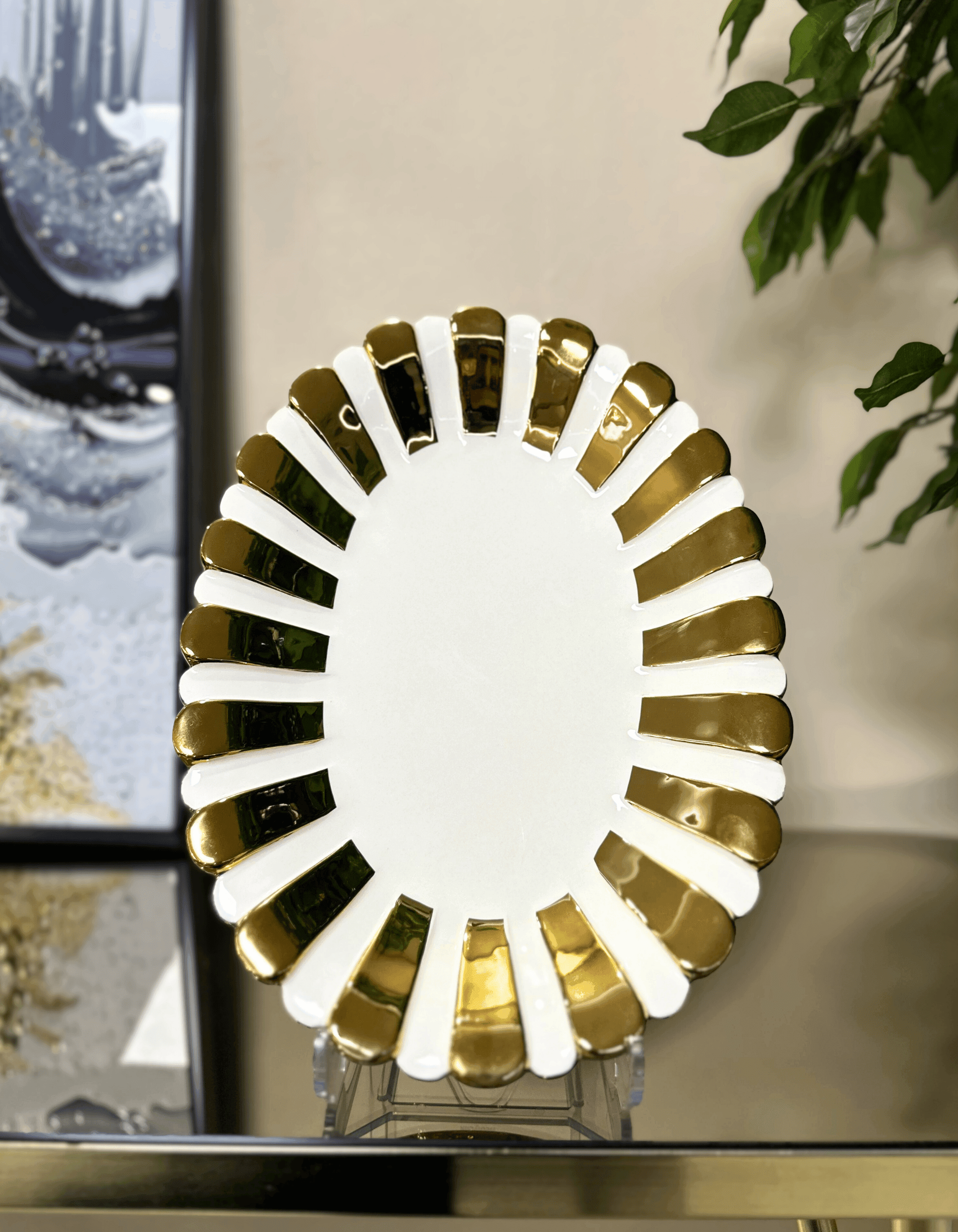 Porselen Gold Yaldızlı Oval Düz Sunum Tabak