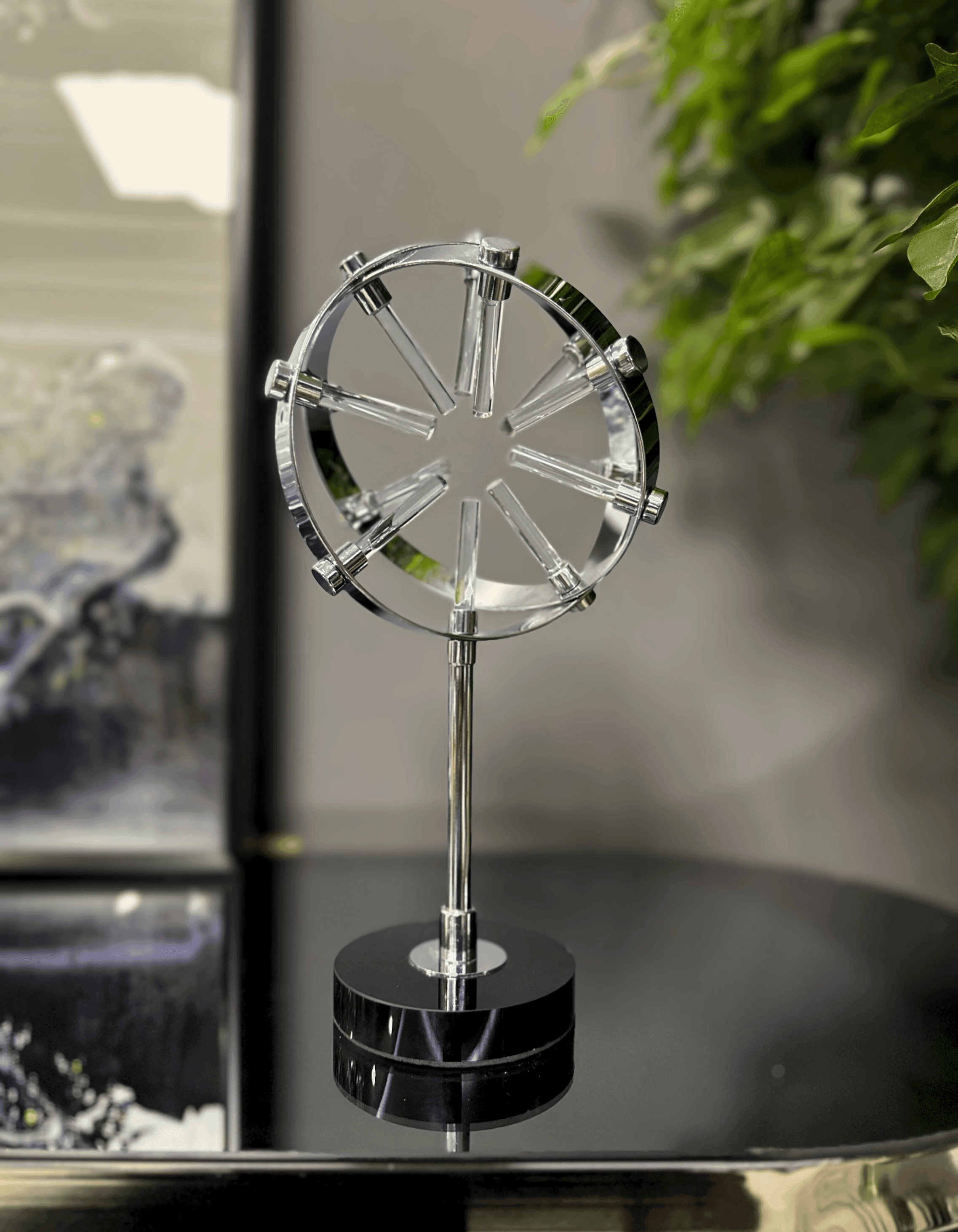 Silver Halkalı Cam Detaylı Dekoratif Obje