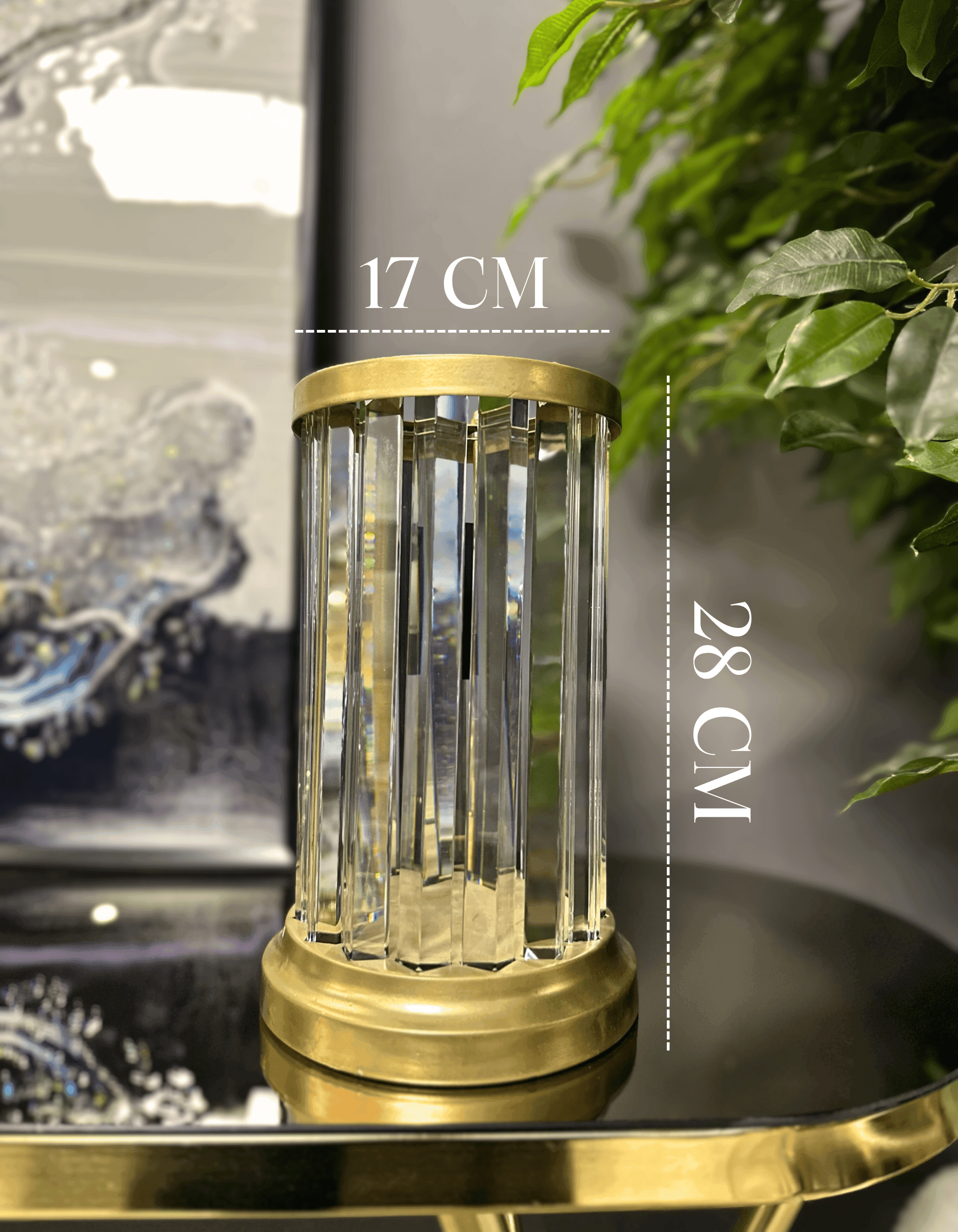 Metal Eskitme Kristal Detaylı Şamdan/Mumluk