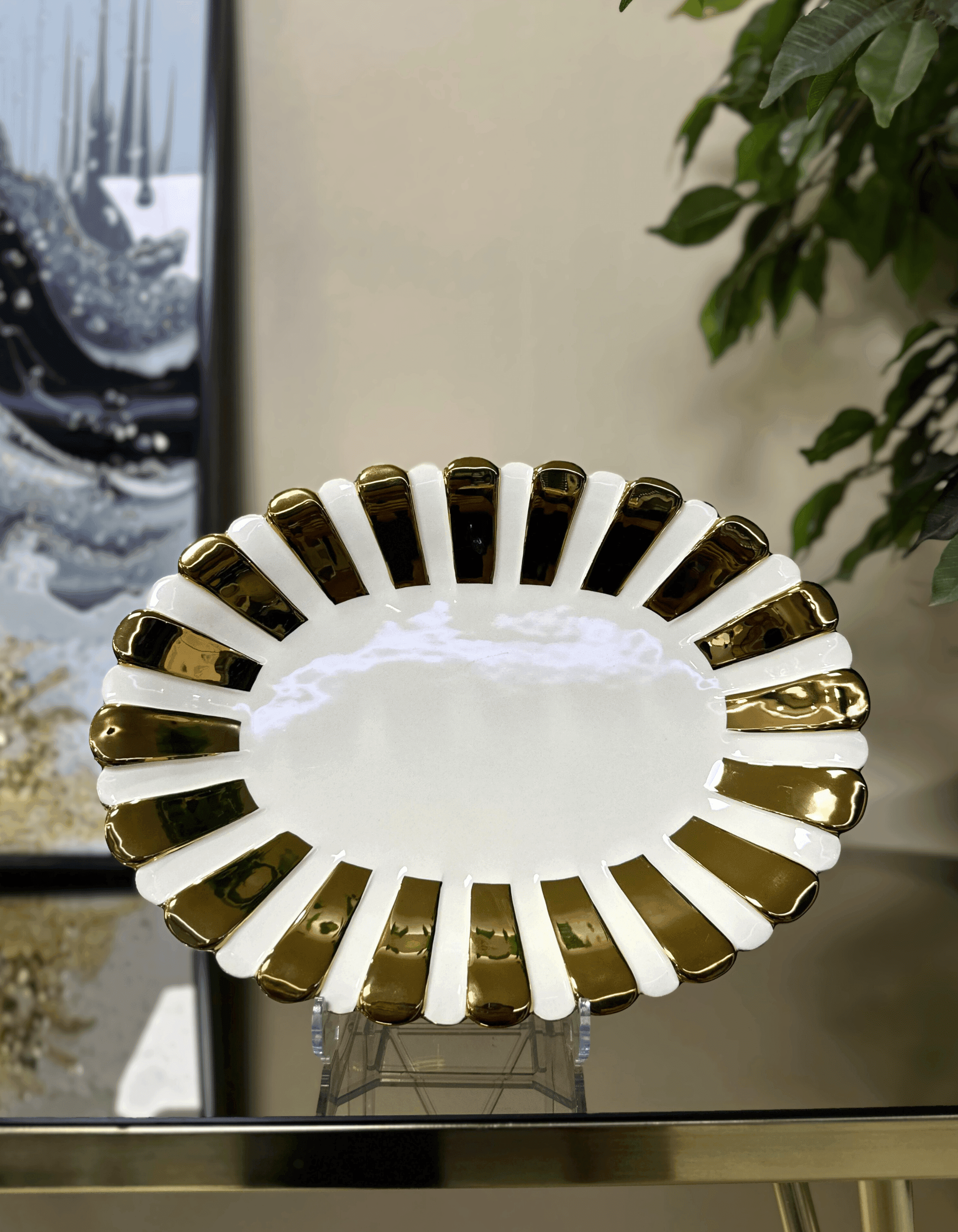 Porselen Gold Yaldızlı Oval Düz Sunum Tabak