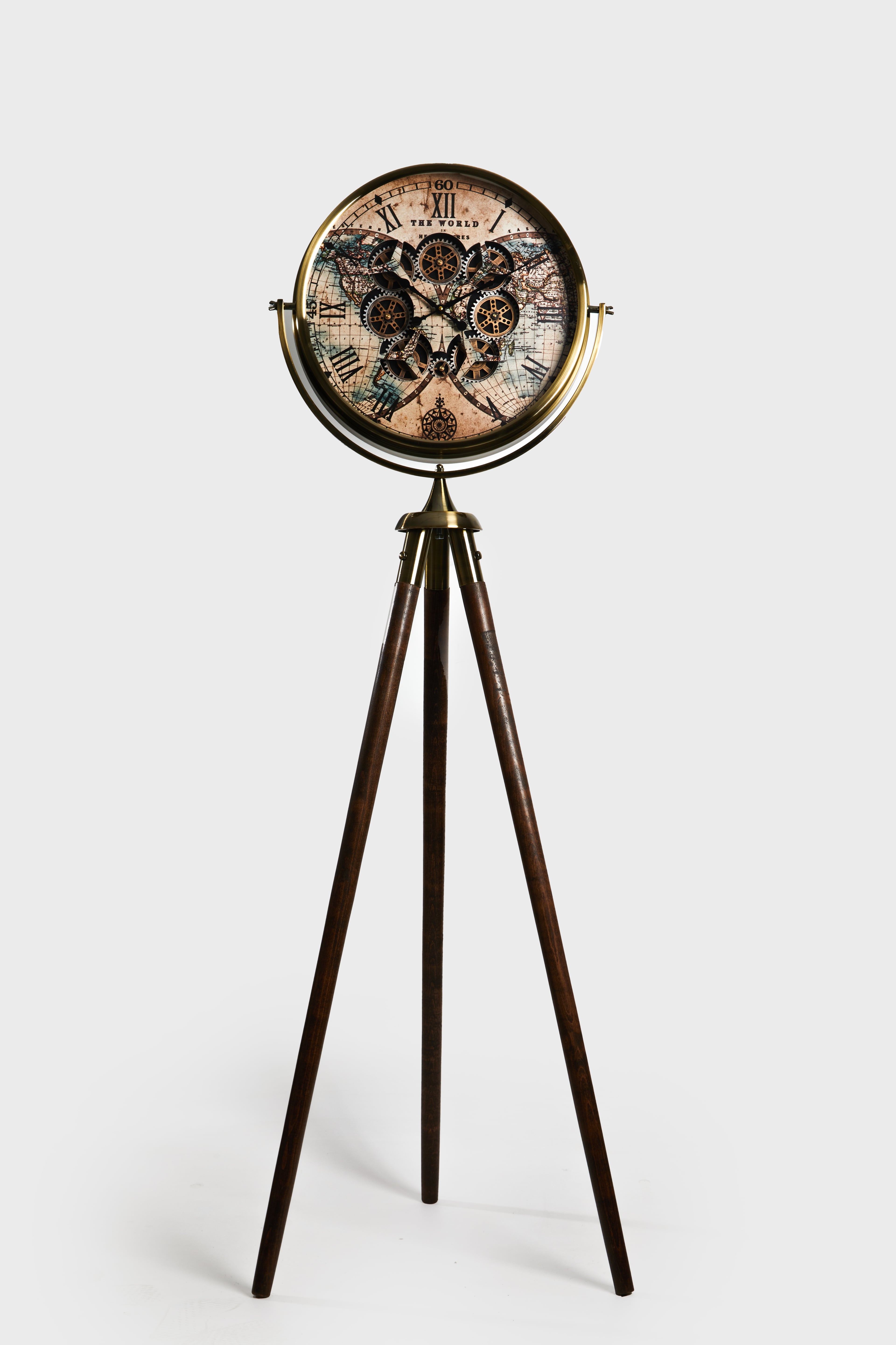 Vintage Globe – Tripod Çarklı Saat 165 cm