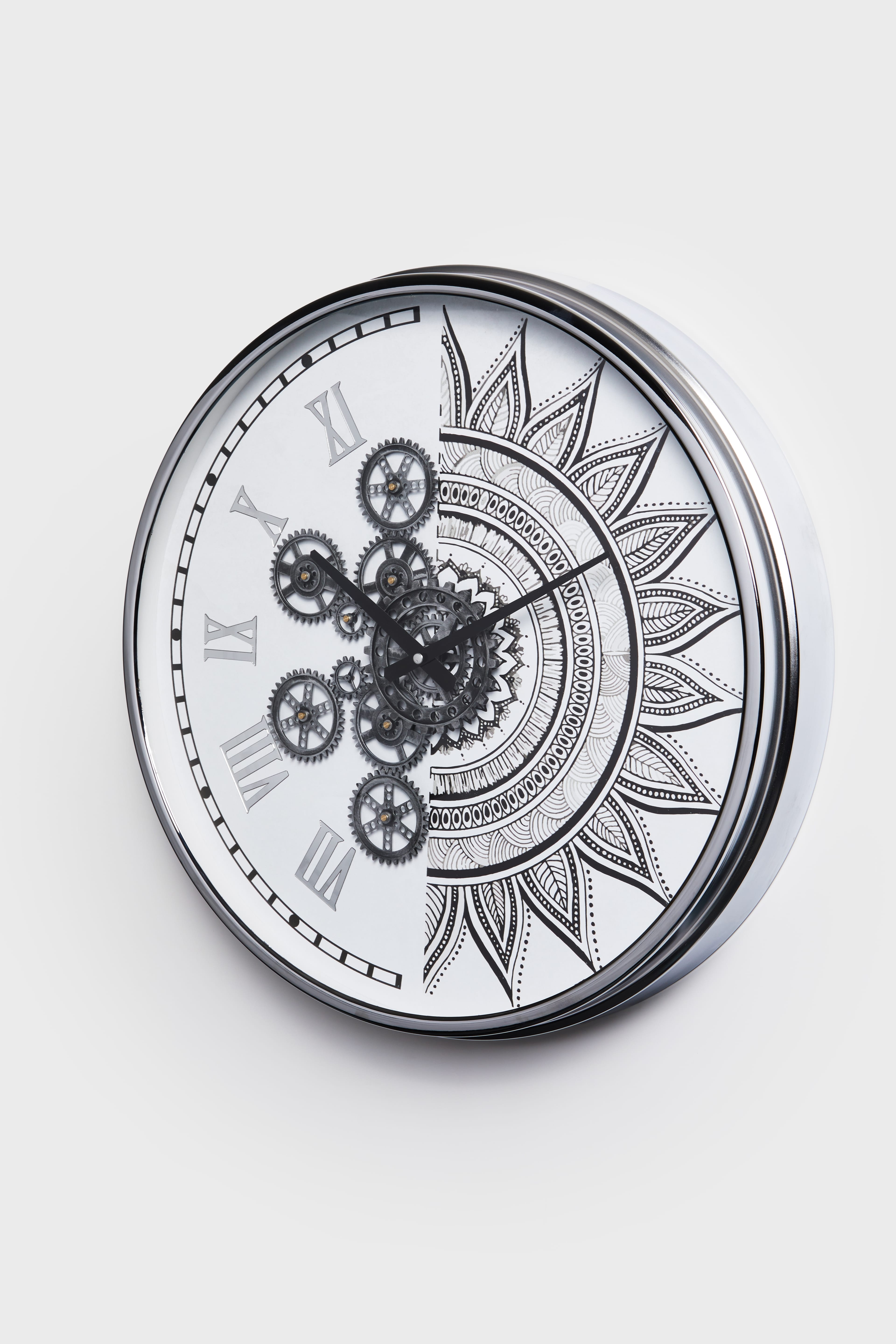 Luna Silver – Çarklı Metal Duvar Saati (60 cm)