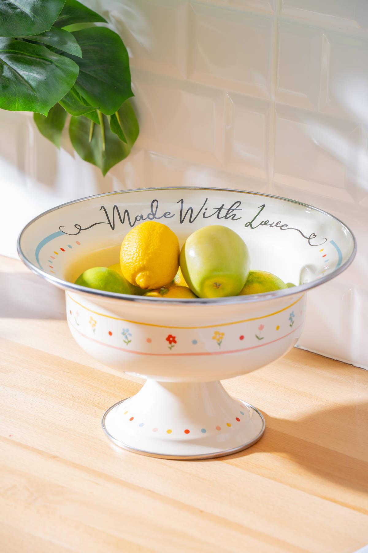 Made With Love Emaye Ayaklı Meyvelik - 28 cm